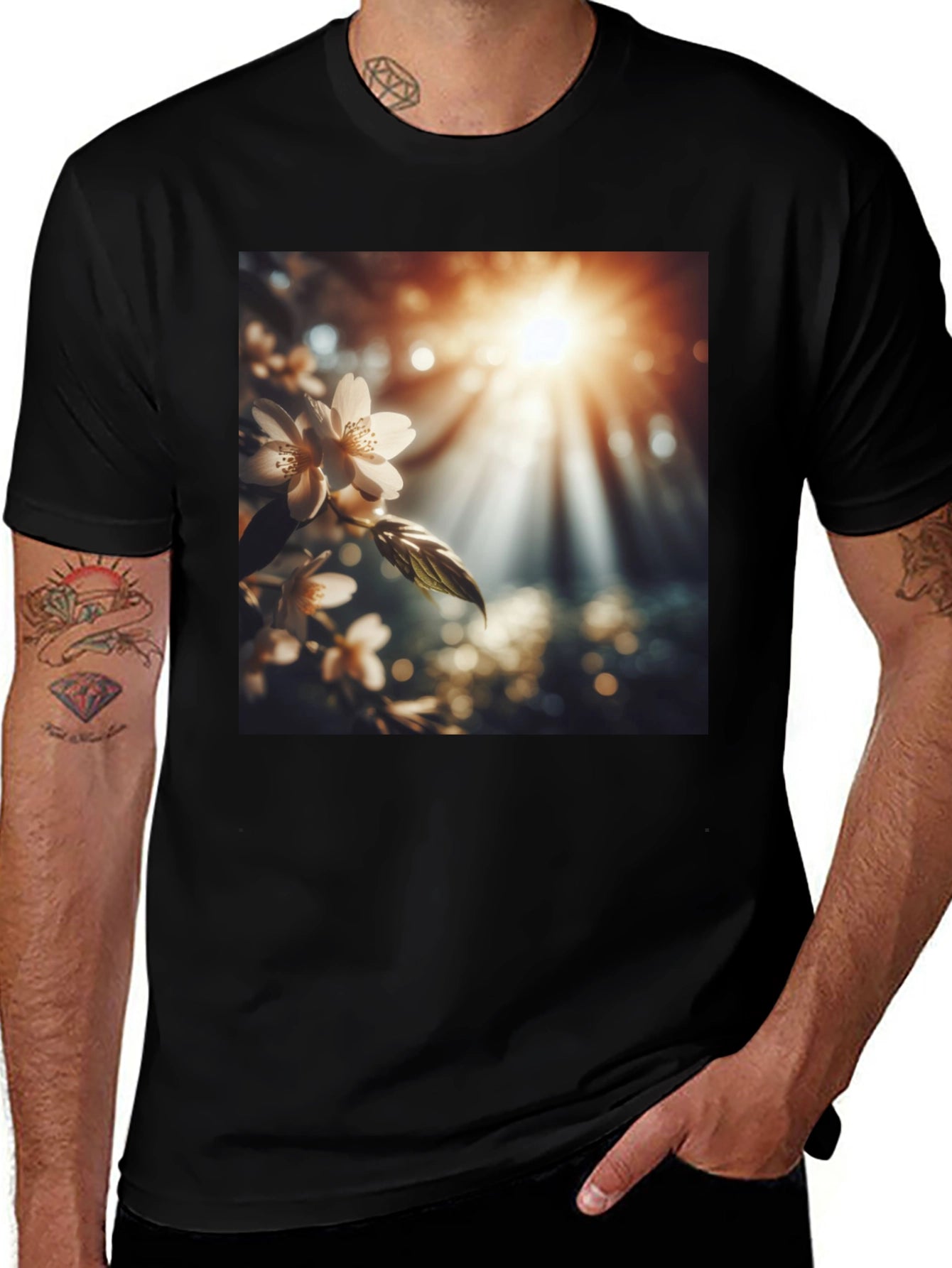 Nature Blossom T-Shirt - Black Cotton Tee