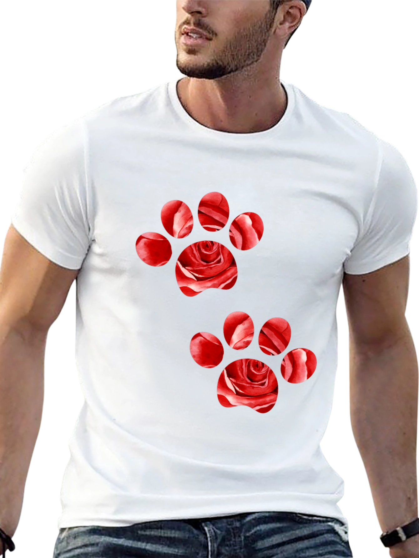 Rose Paw Print Black T-Shirt
