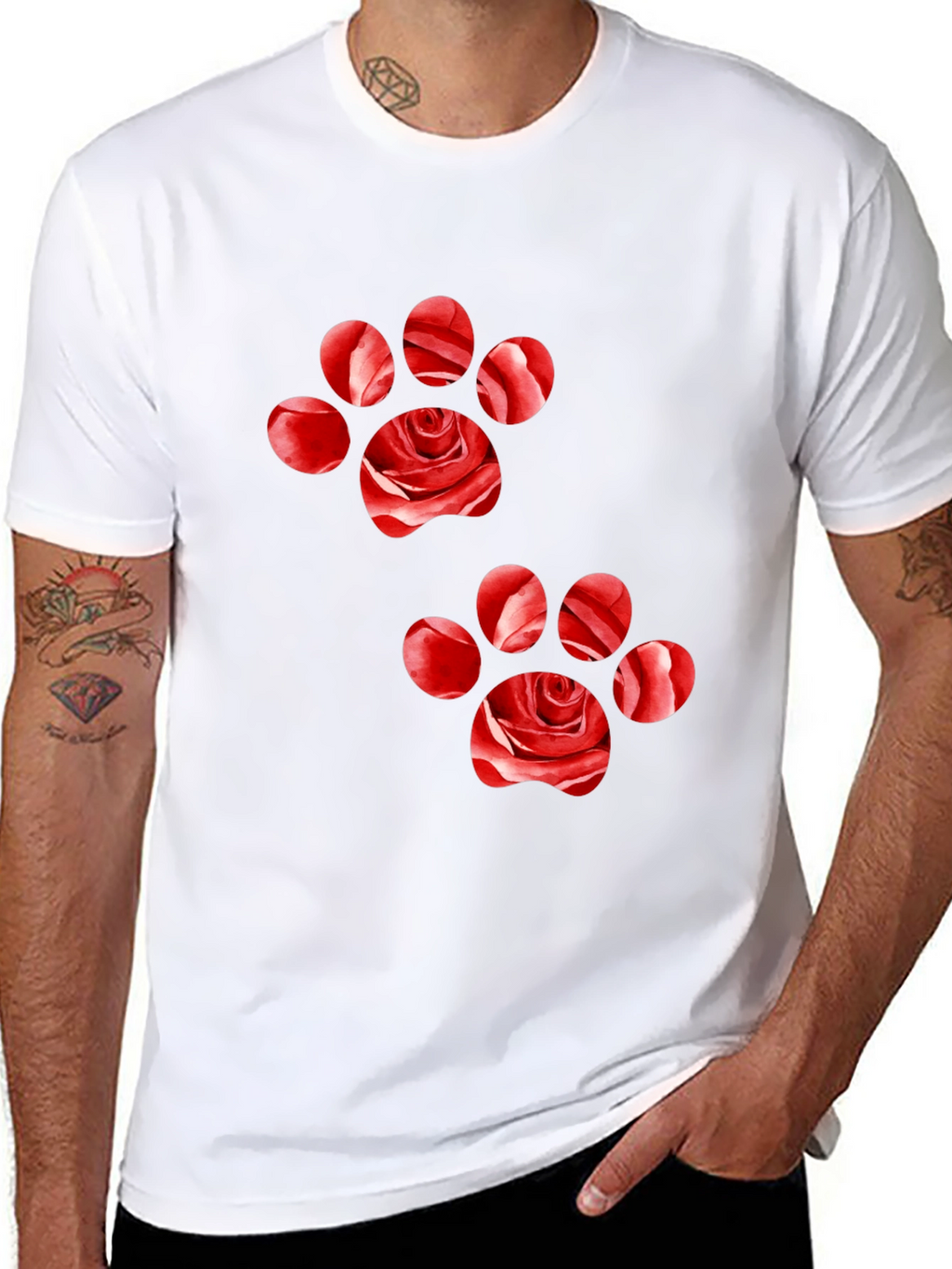 Rose Paw Print Black T-Shirt