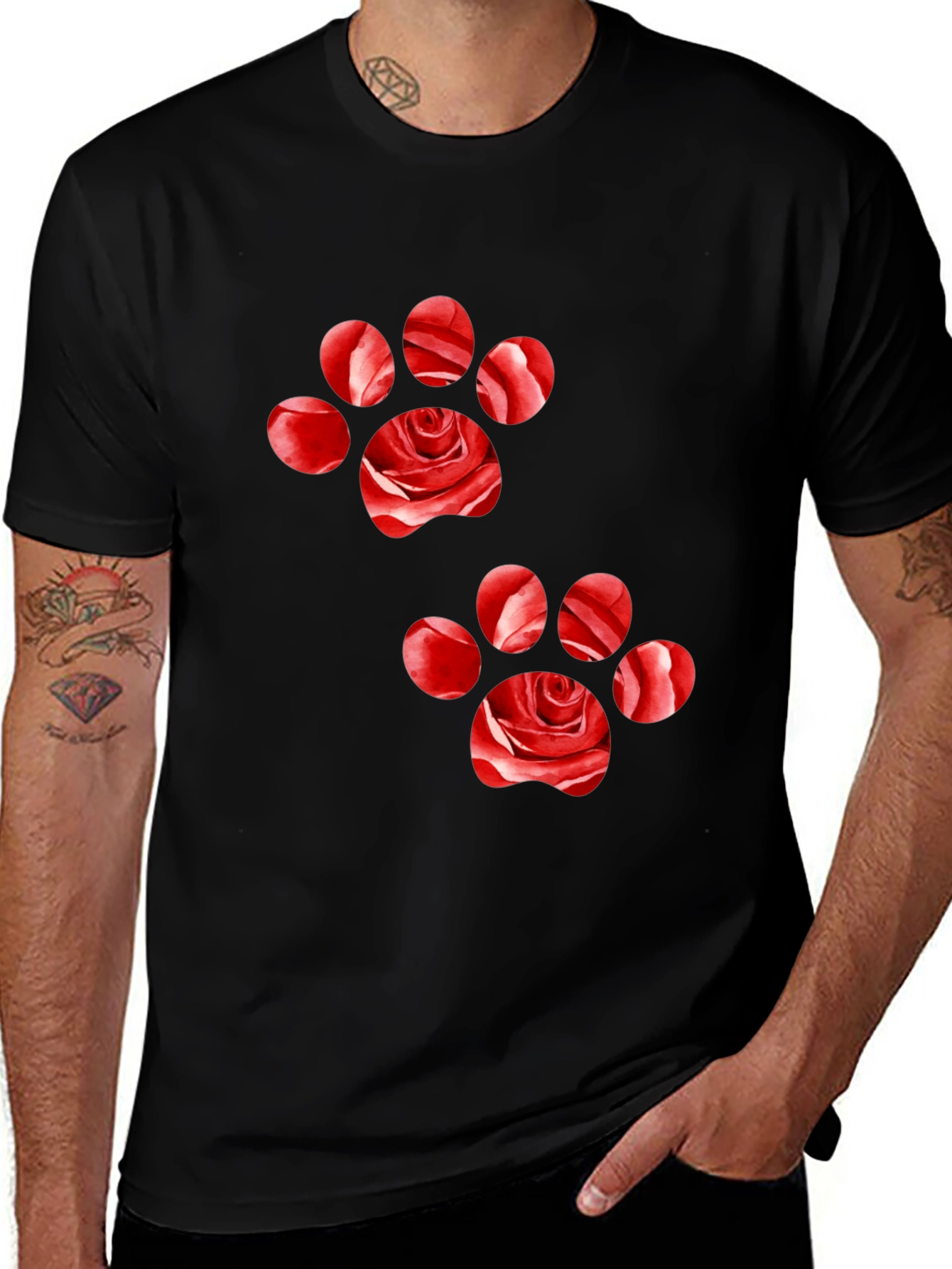 Rose Paw Print Black T-Shirt