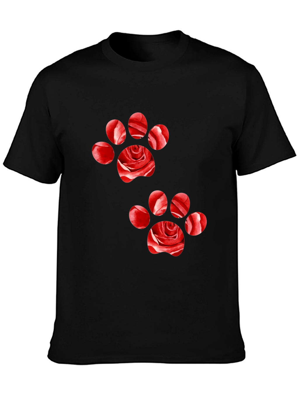 Rose Paw Print Black T-Shirt