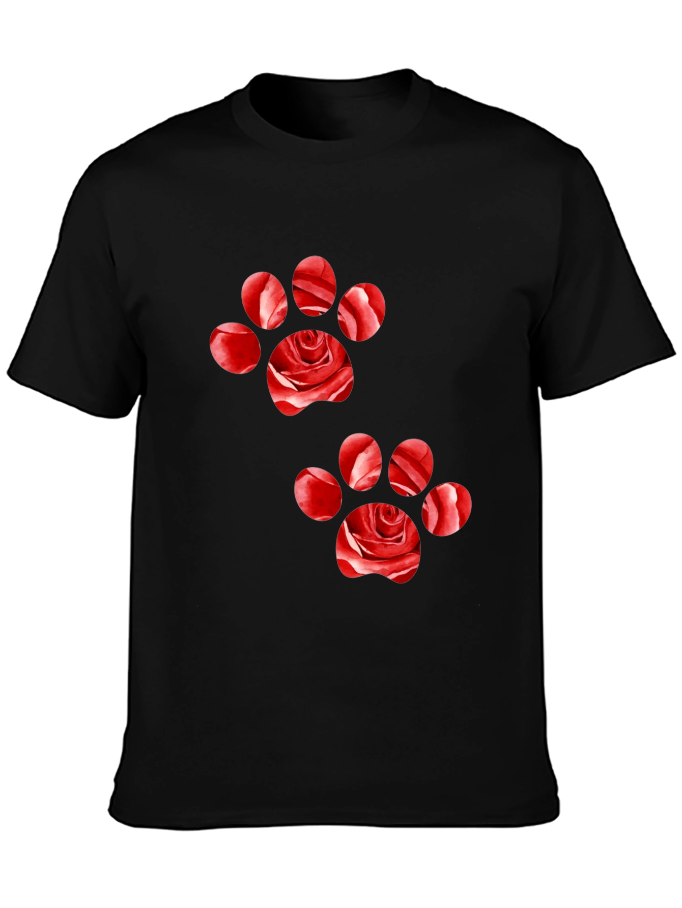 Rose Paw Print Black T-Shirt
