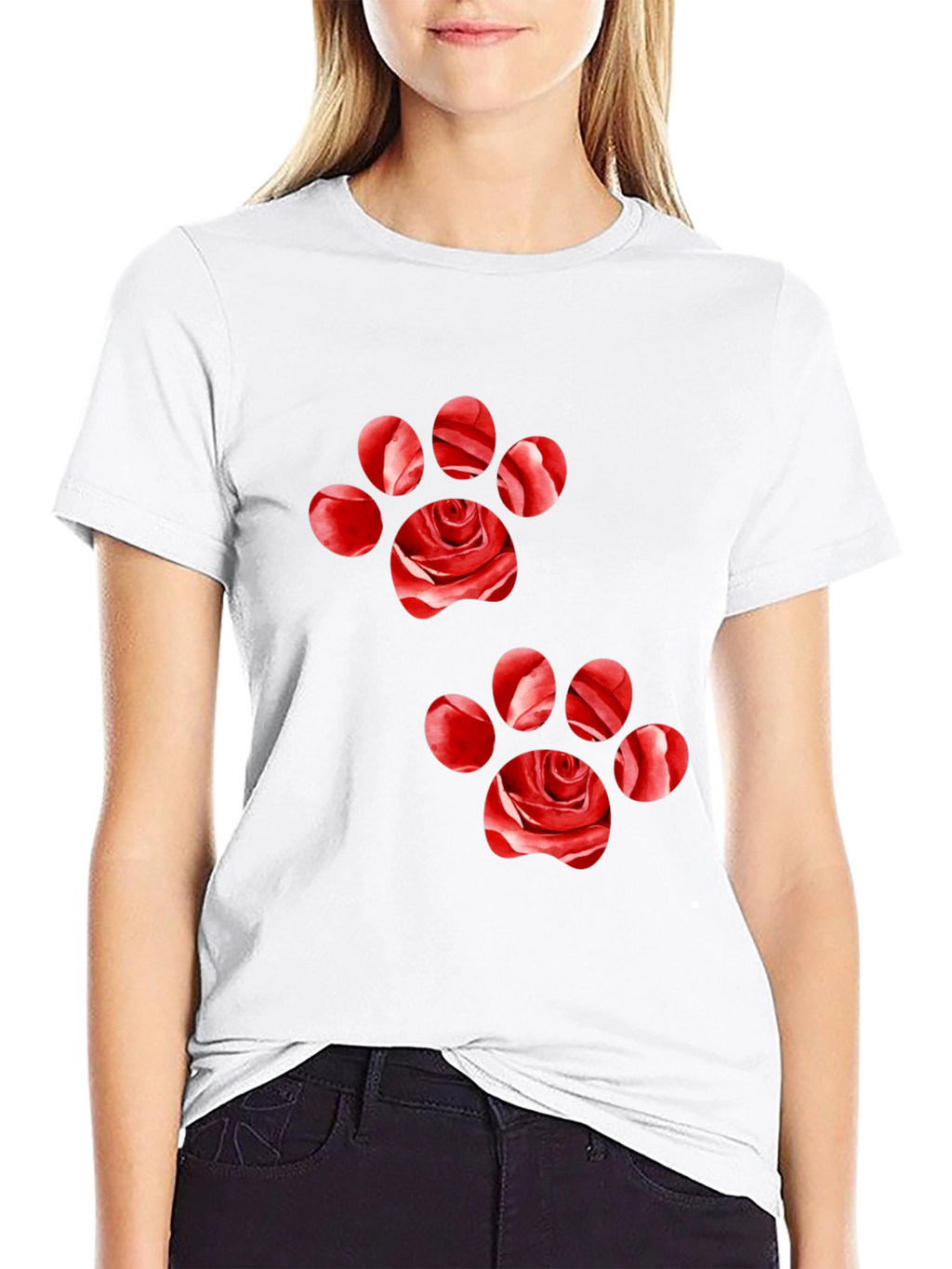 Rose Paw Print Black T-Shirt
