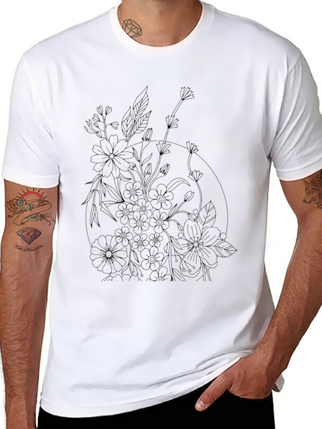 Floral Print Black Casual T-Shirt