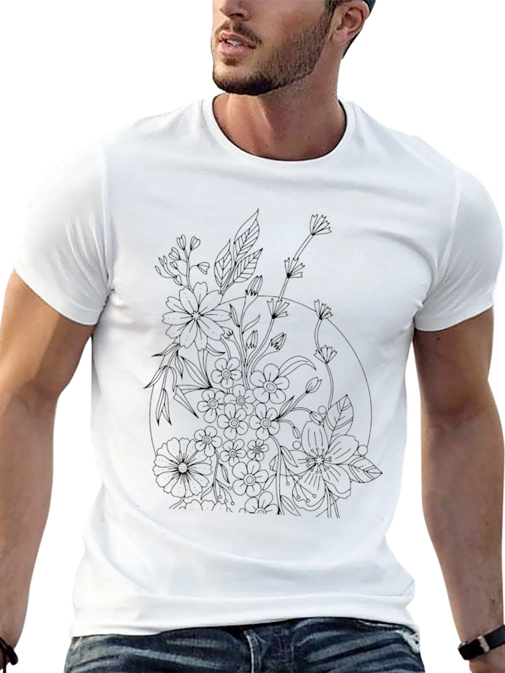 Floral Print Black Casual T-Shirt
