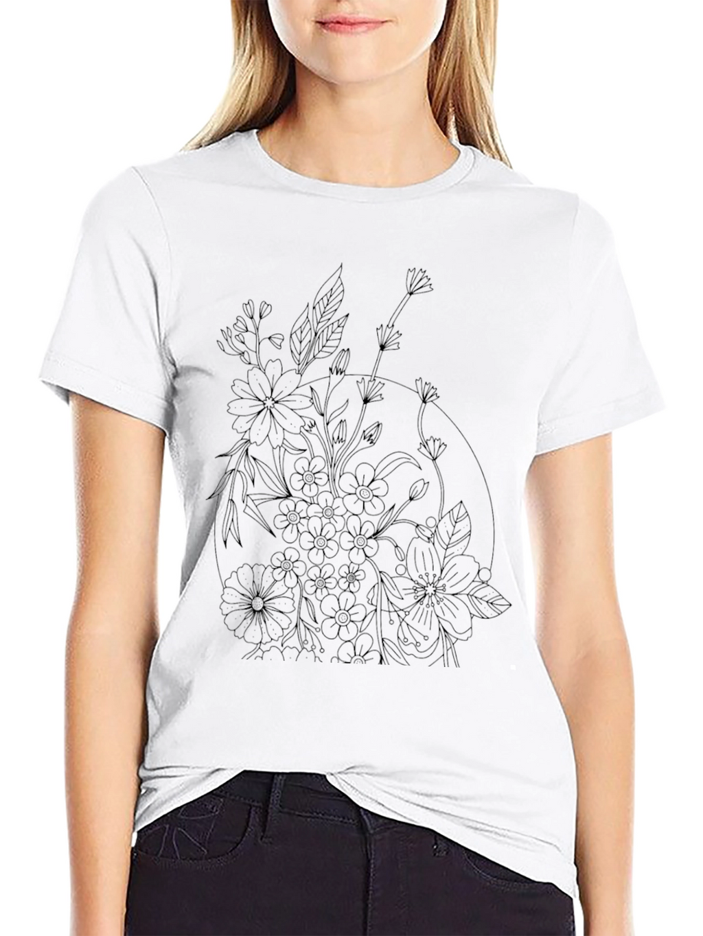 Floral Print Black Casual T-Shirt