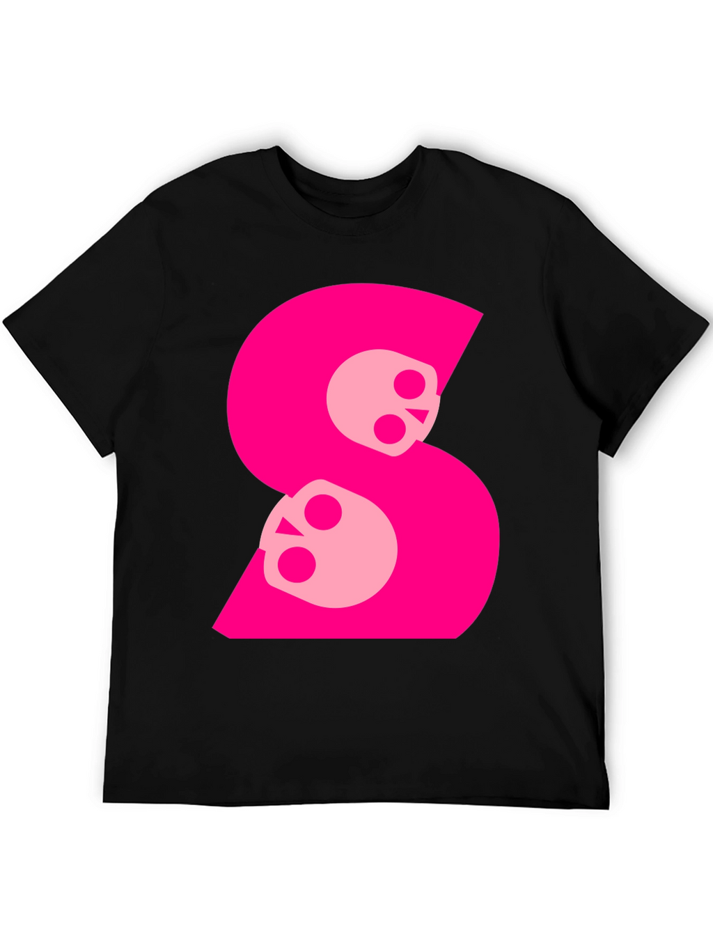 Skull S Graphic Tee - Bold Pink on Black