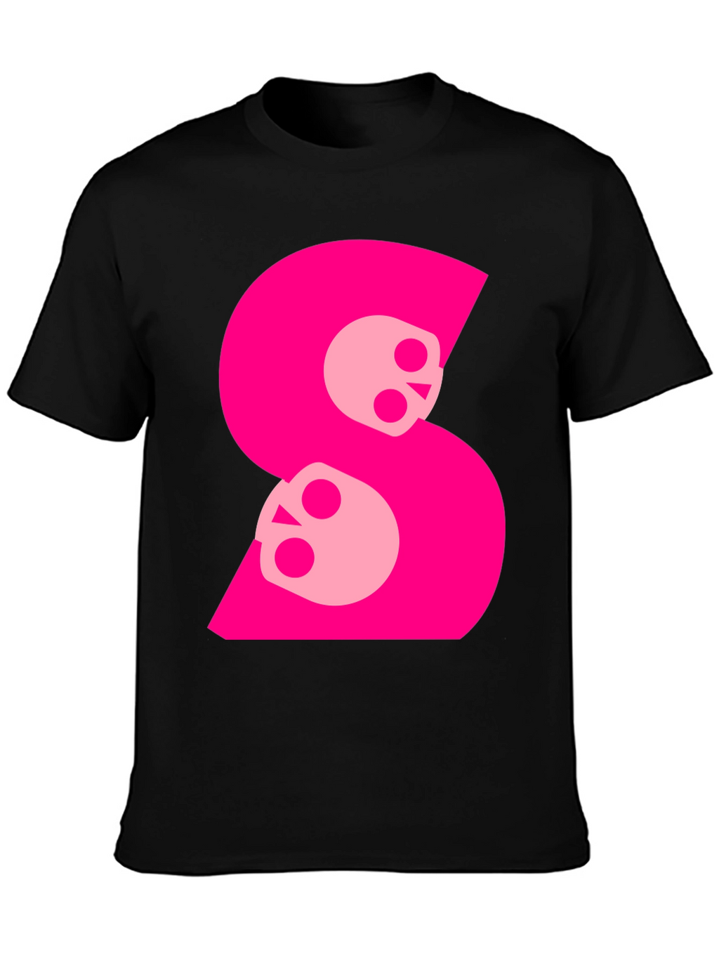 Skull S Graphic Tee - Bold Pink on Black