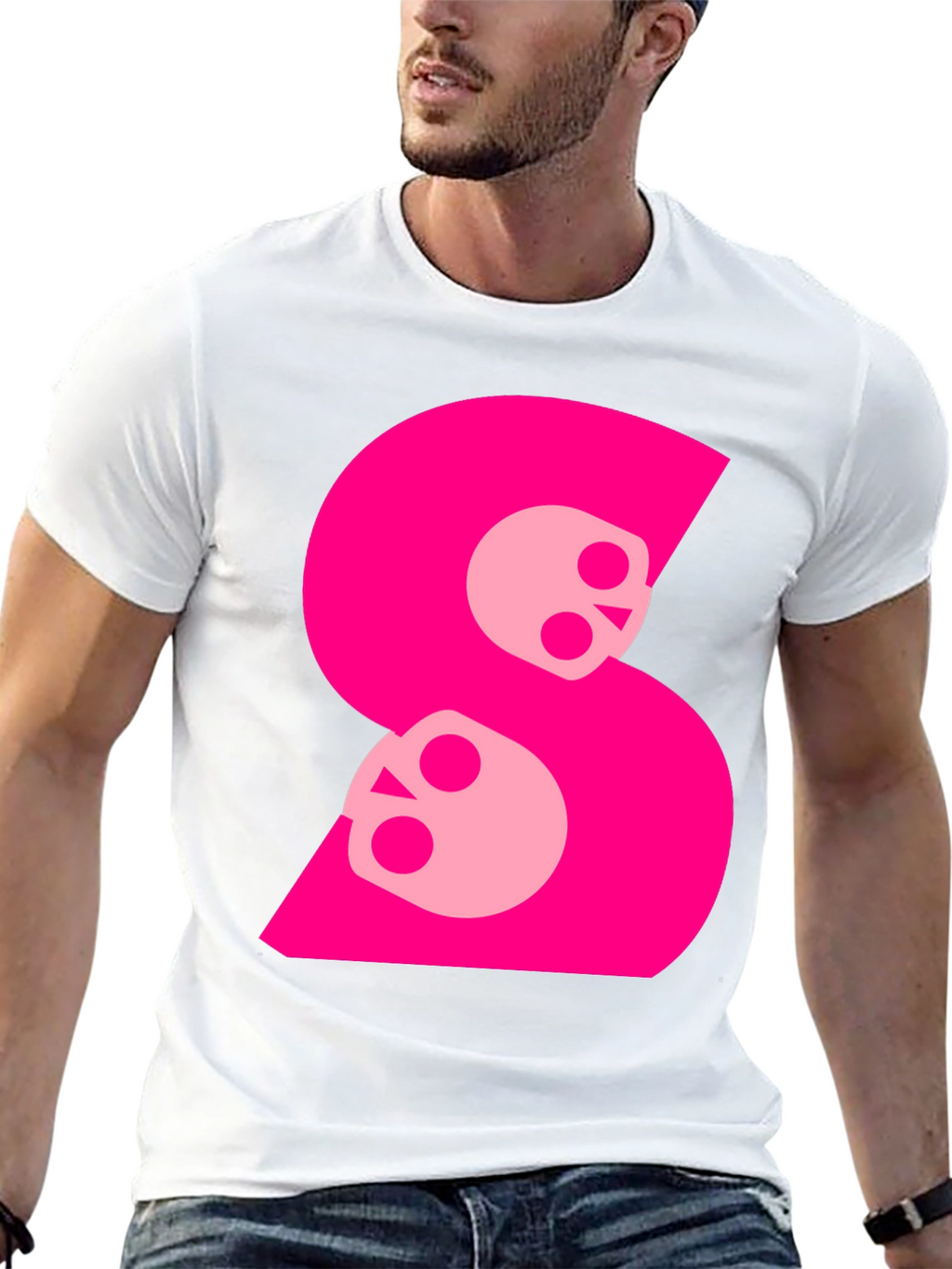 Skull S Graphic Tee - Bold Pink on Black