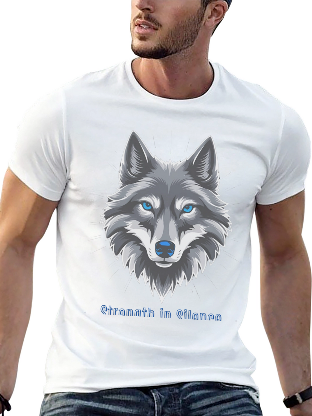 Mens Wolf Graphic T-Shirt - Strength in Silence