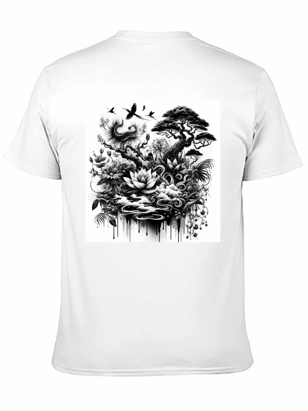 Black T-Shirt with Botanical Art