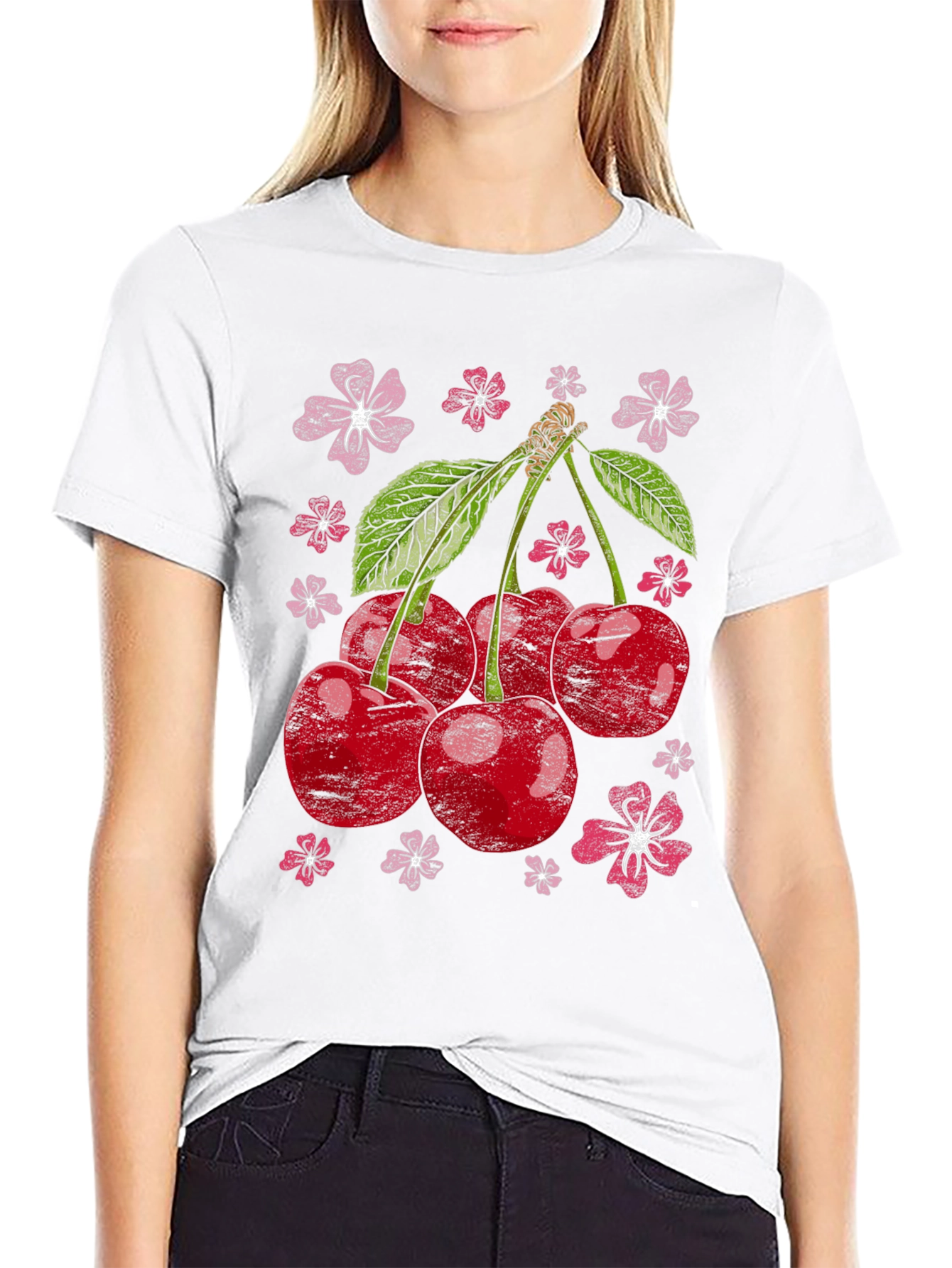 Cherry Blossom Graphic Tee - Black Cotton