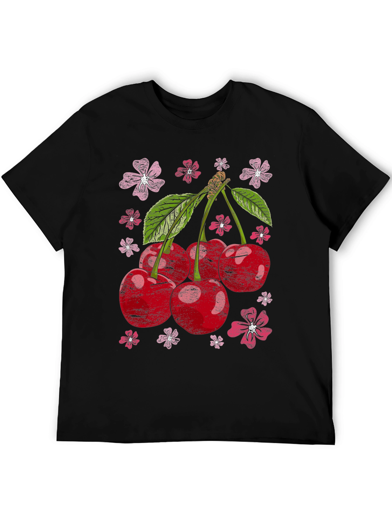 Cherry Blossom Graphic Tee - Black Cotton