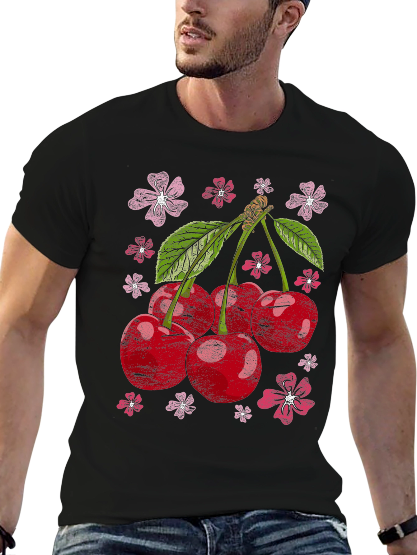 Cherry Blossom Graphic Tee - Black Cotton