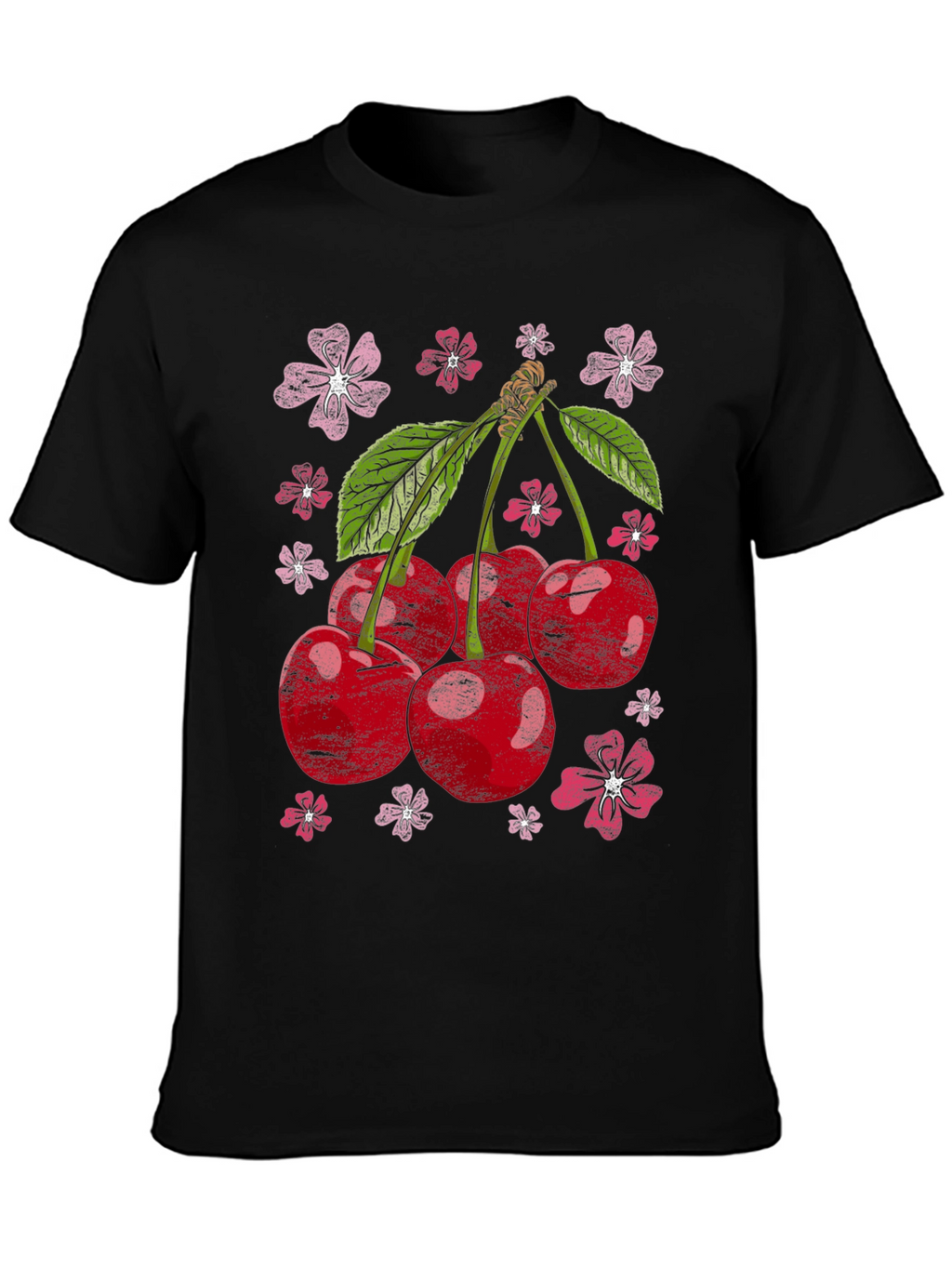 Cherry Blossom Graphic Tee - Black Cotton