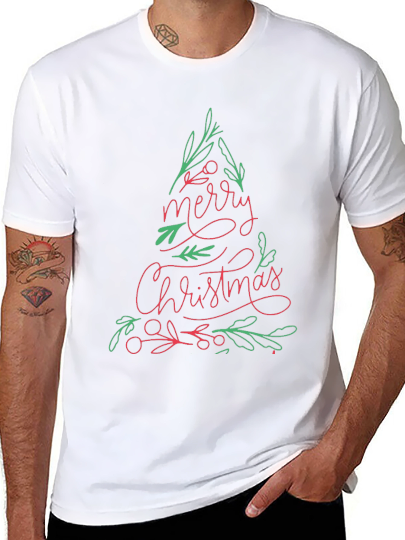 Merry Christmas Tree Graphic Tee - Black