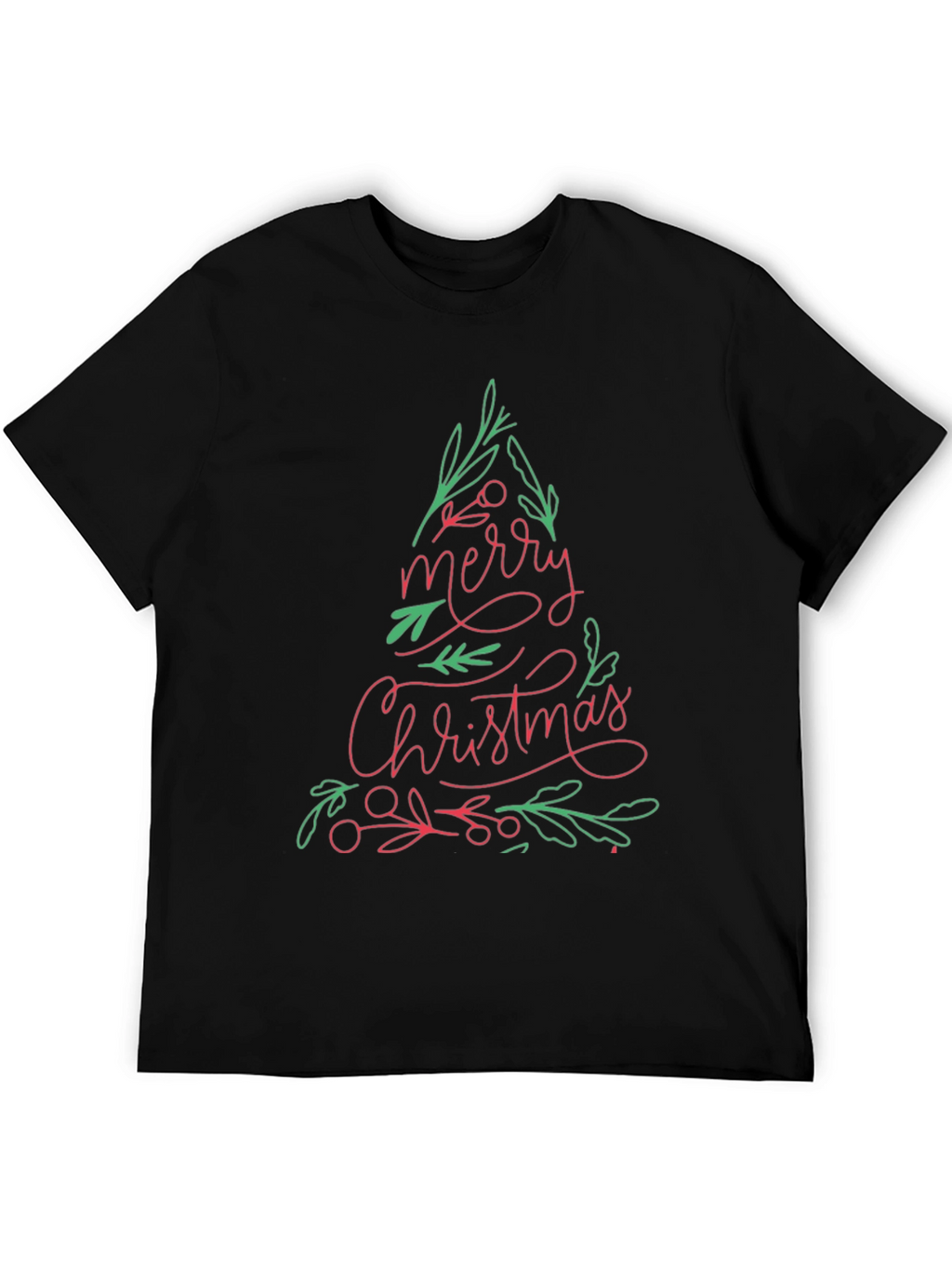 Merry Christmas Tree Graphic Tee - Black