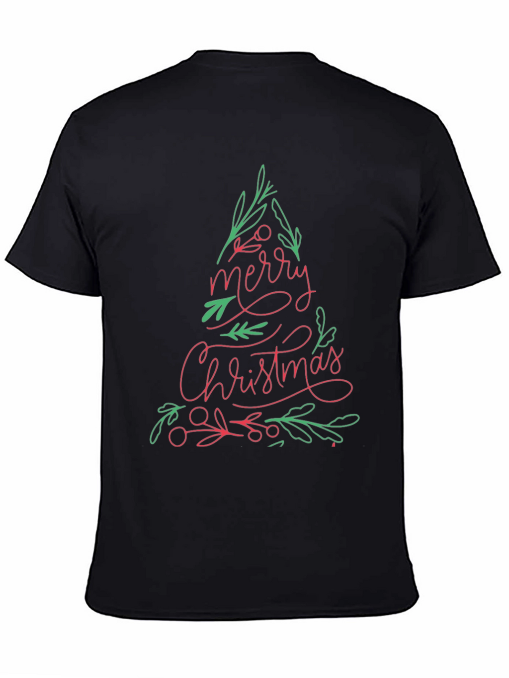 Merry Christmas Tree Graphic Tee - Black