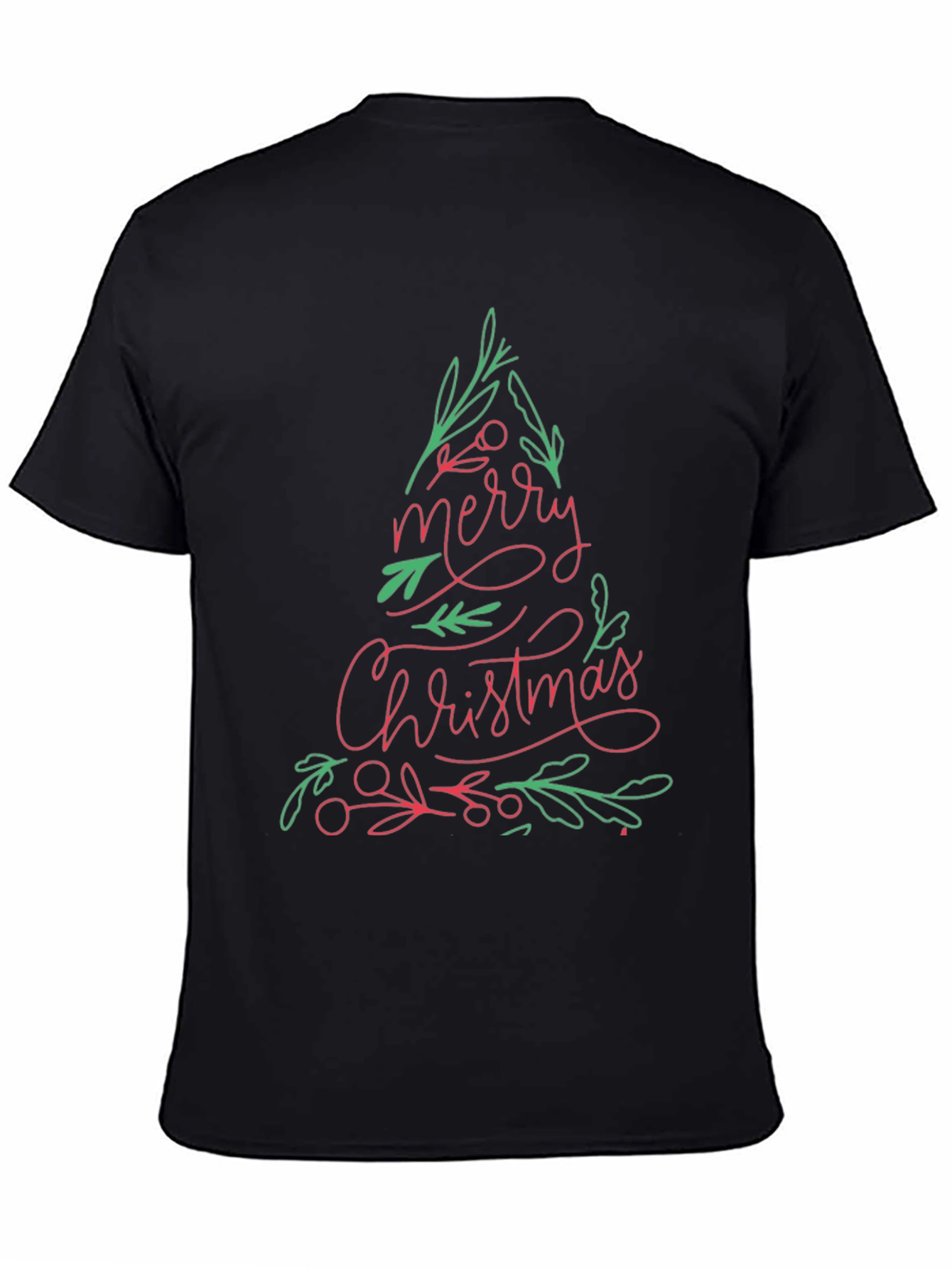 Merry Christmas Tree Graphic Tee - Black