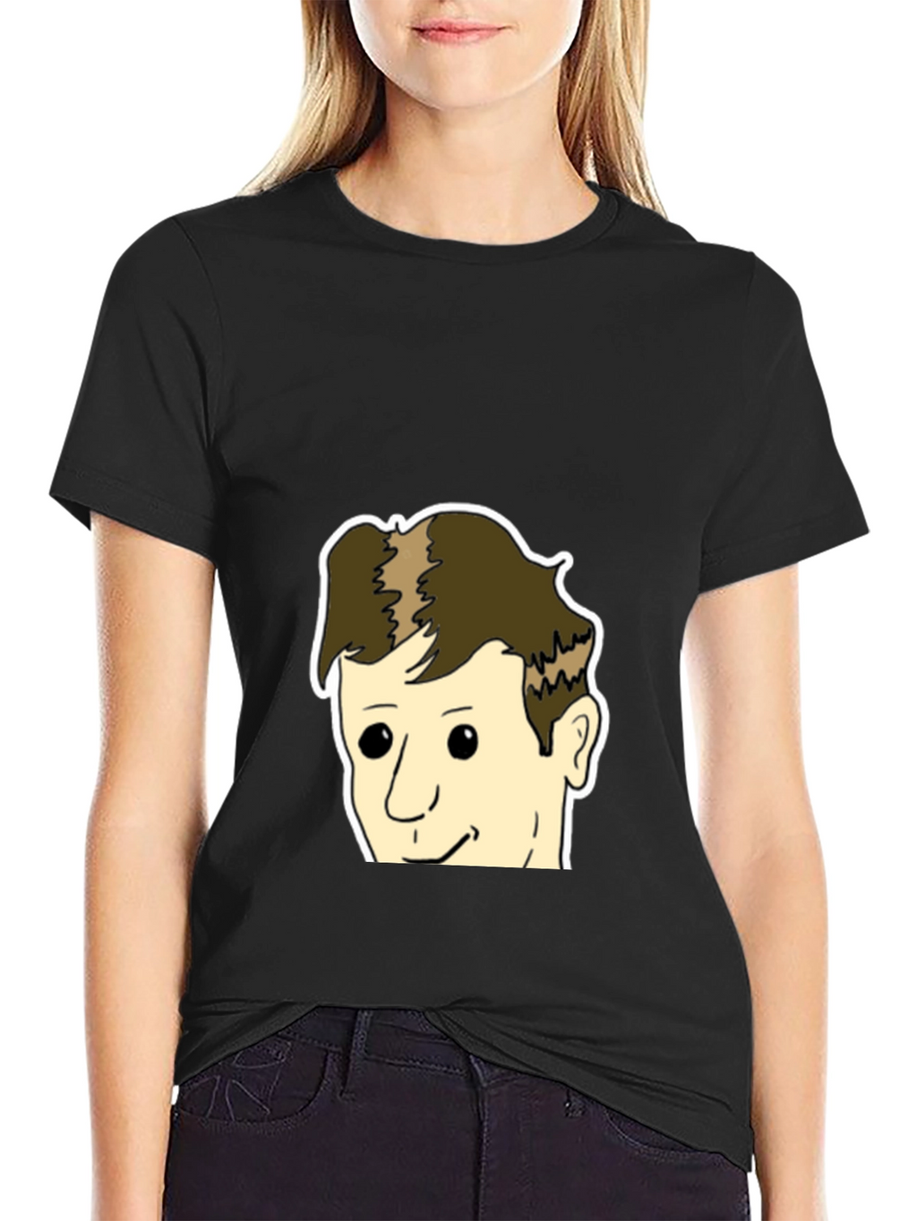 Black T-Shirt with Cartoon Face Design