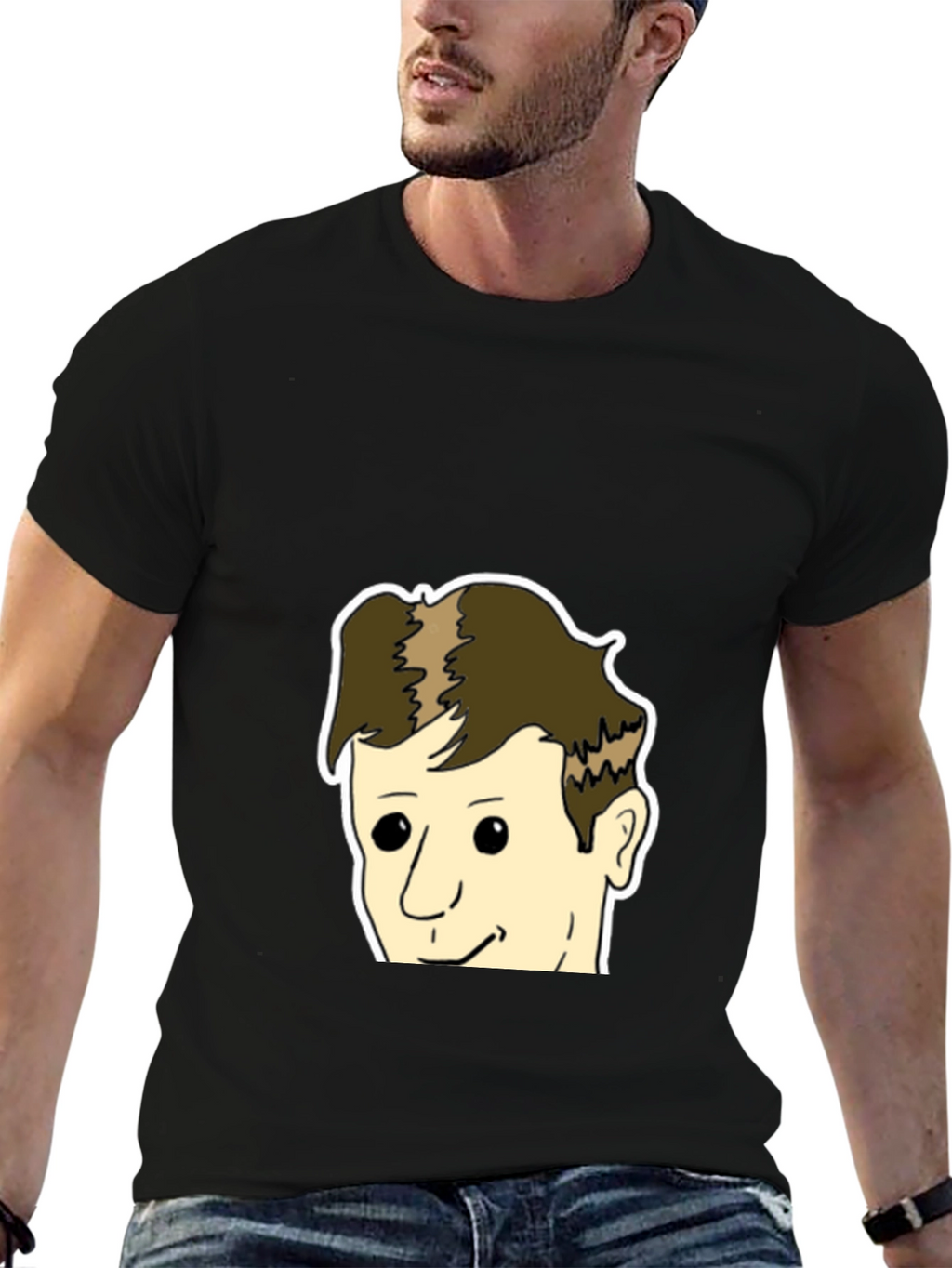 Black T-Shirt with Cartoon Face Design
