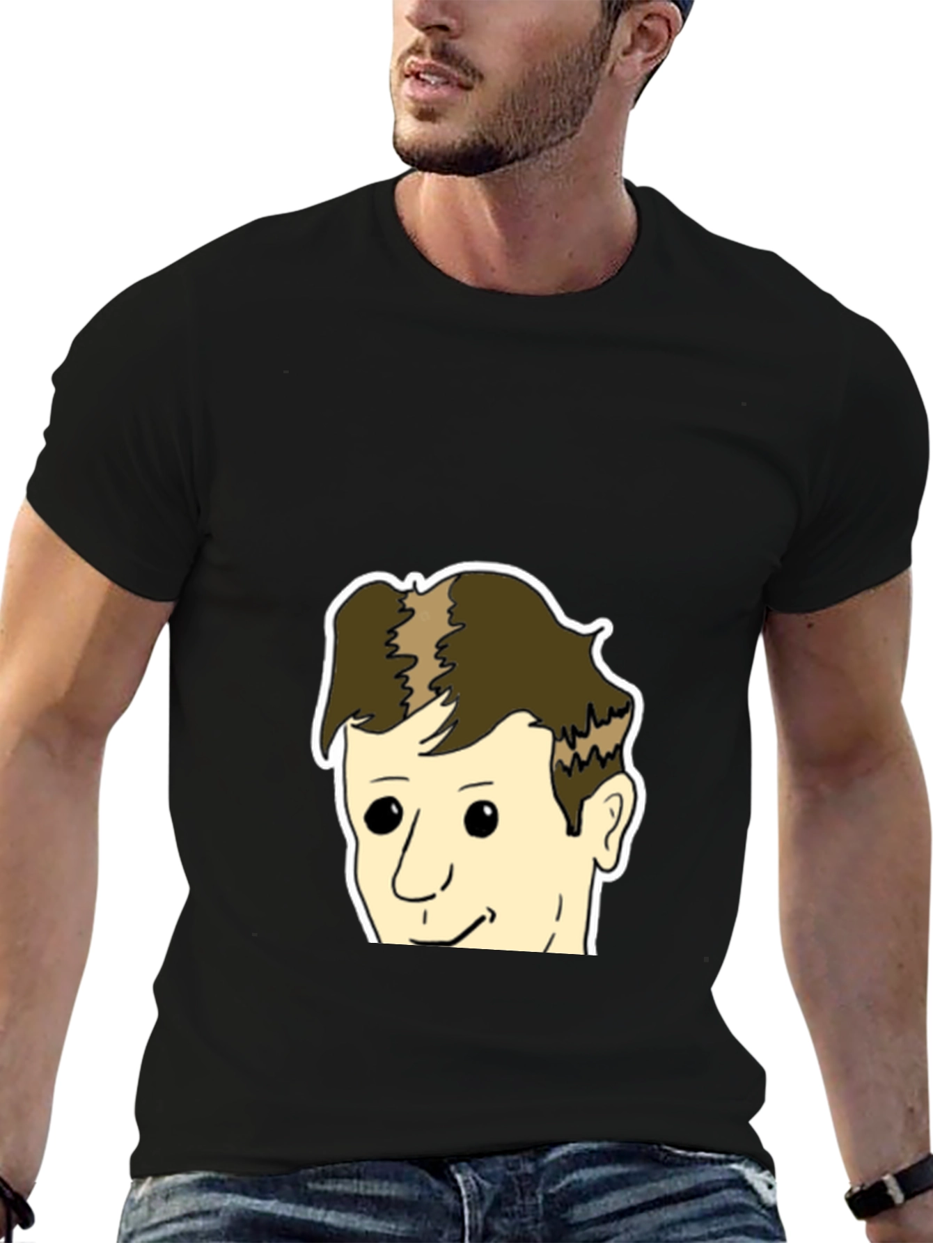 Black T-Shirt with Cartoon Face Design