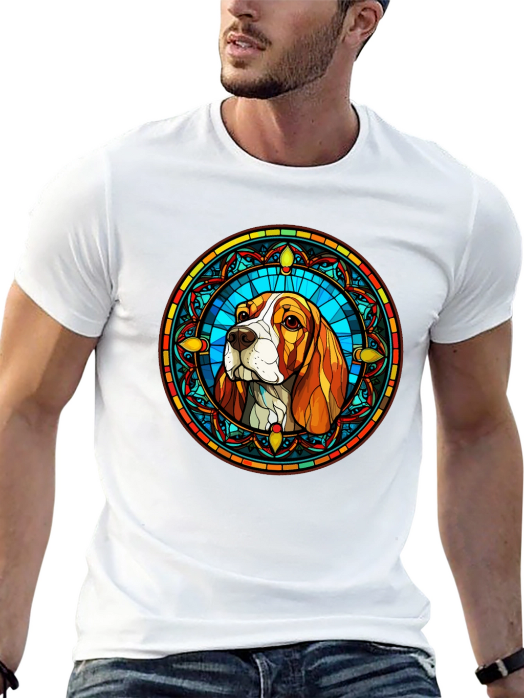 Stained Glass Dog Graphic Tee - Beagle