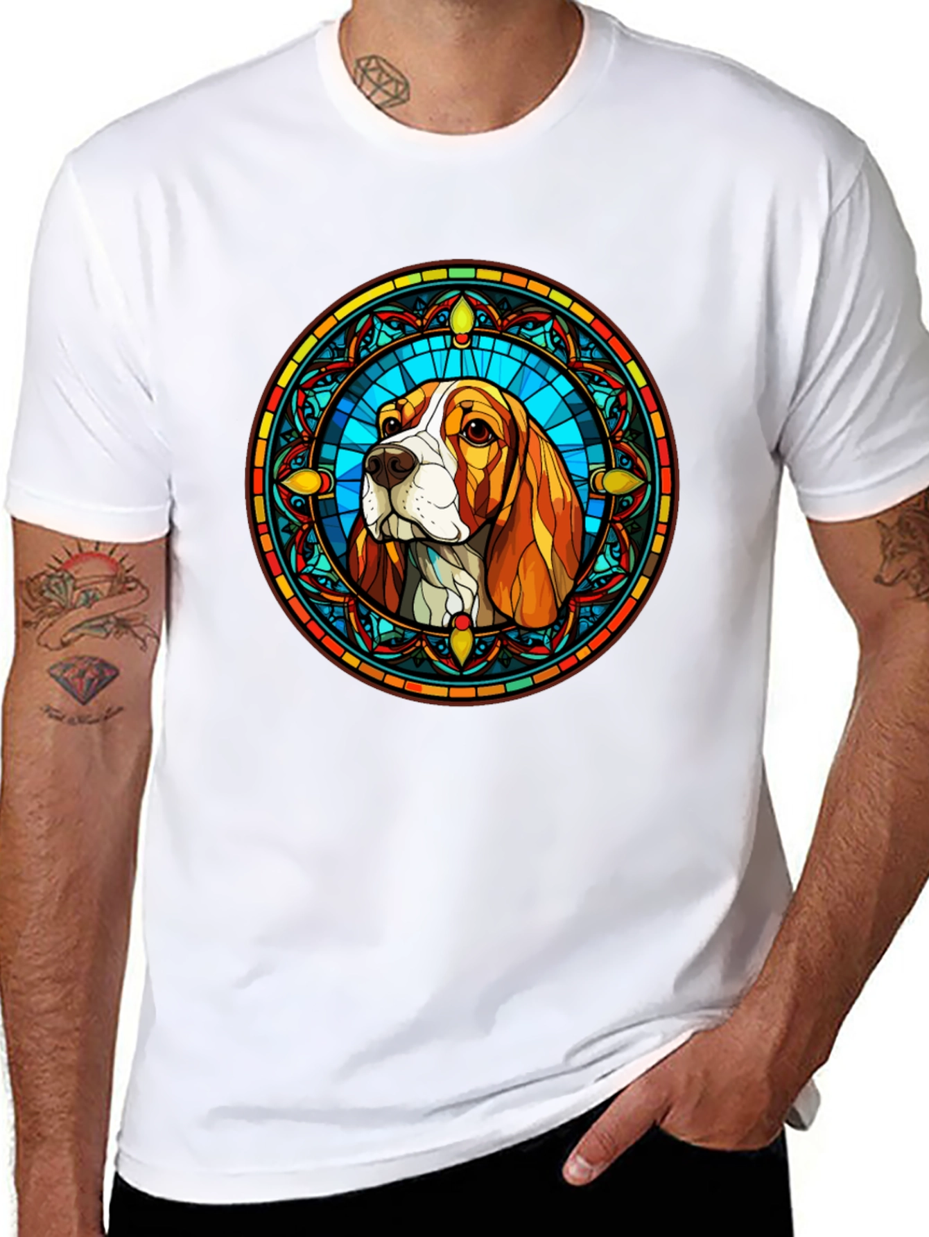 Stained Glass Dog Graphic Tee - Beagle