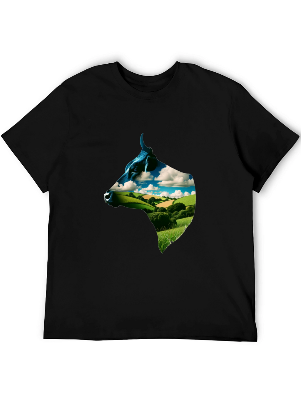 Cow Head Landscape Graphic Tee - Black