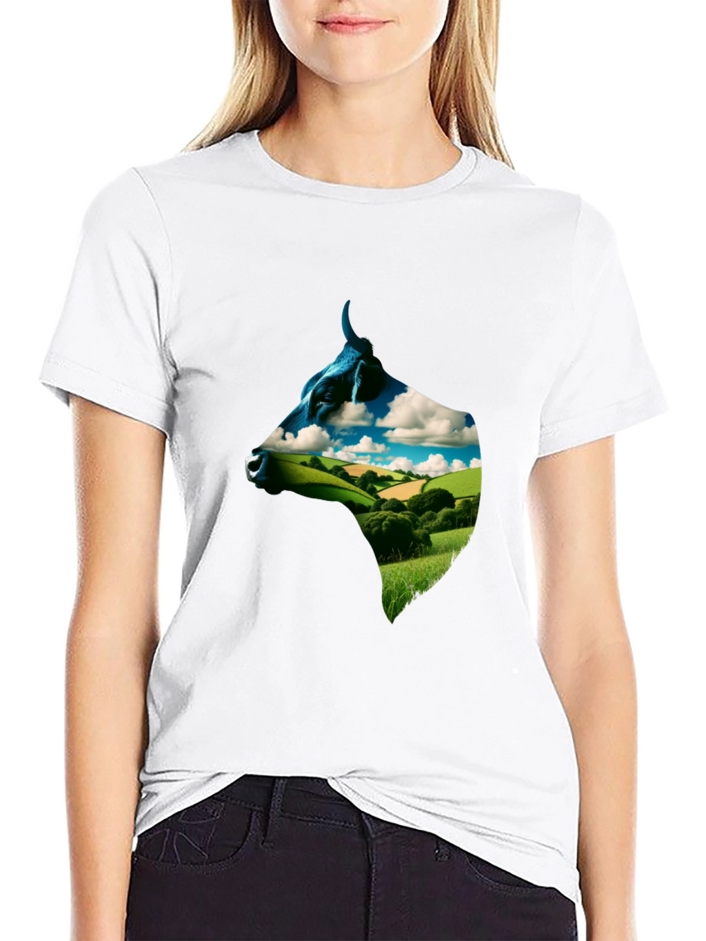 Cow Head Landscape Graphic Tee - Black
