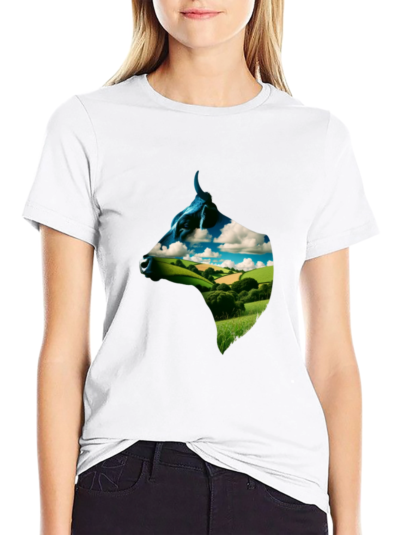 Cow Head Landscape Graphic Tee - Black