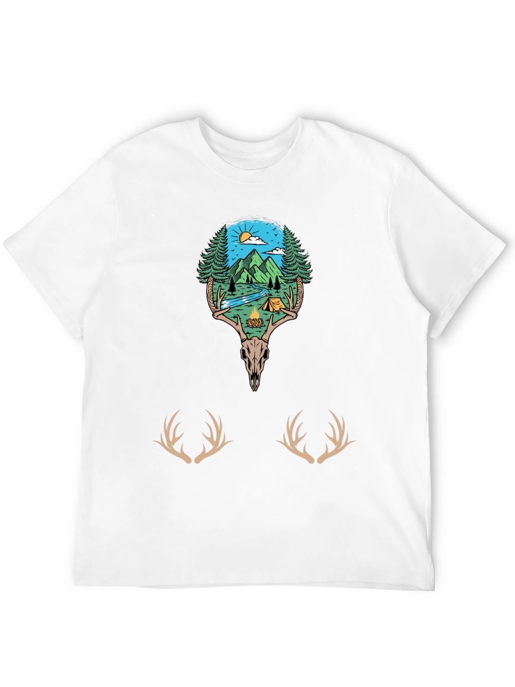Camping Scene Deer Skull Graphic Tee