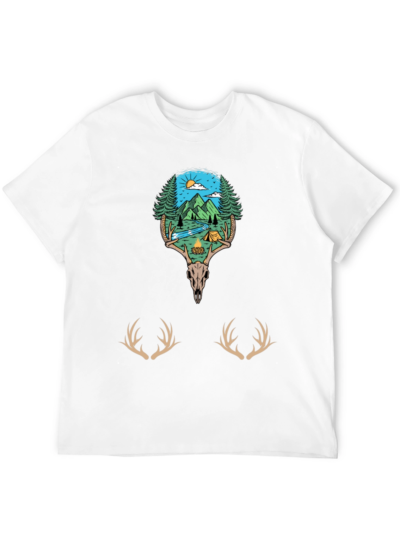 Camping Scene Deer Skull Graphic Tee