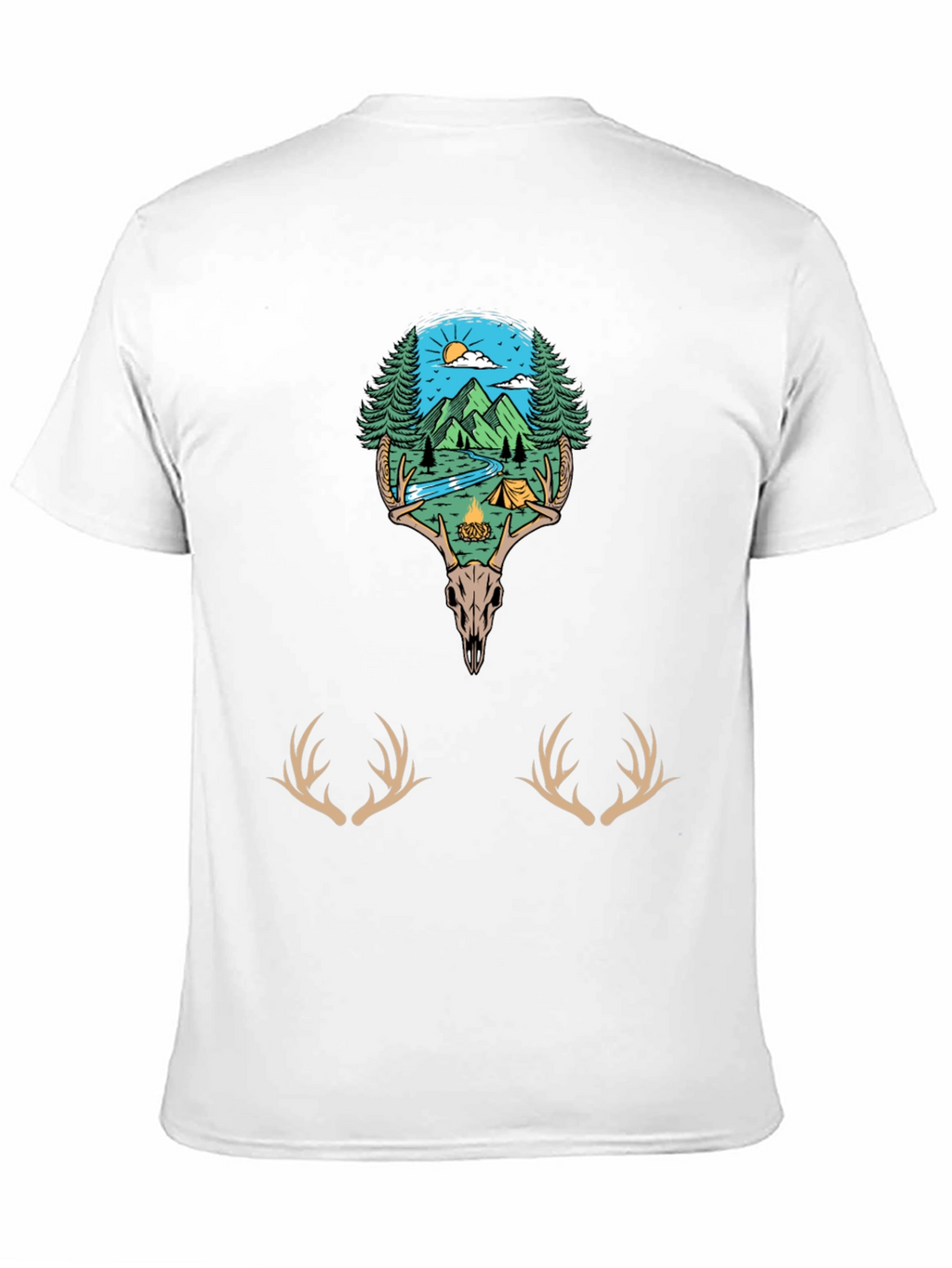 Camping Scene Deer Skull Graphic Tee