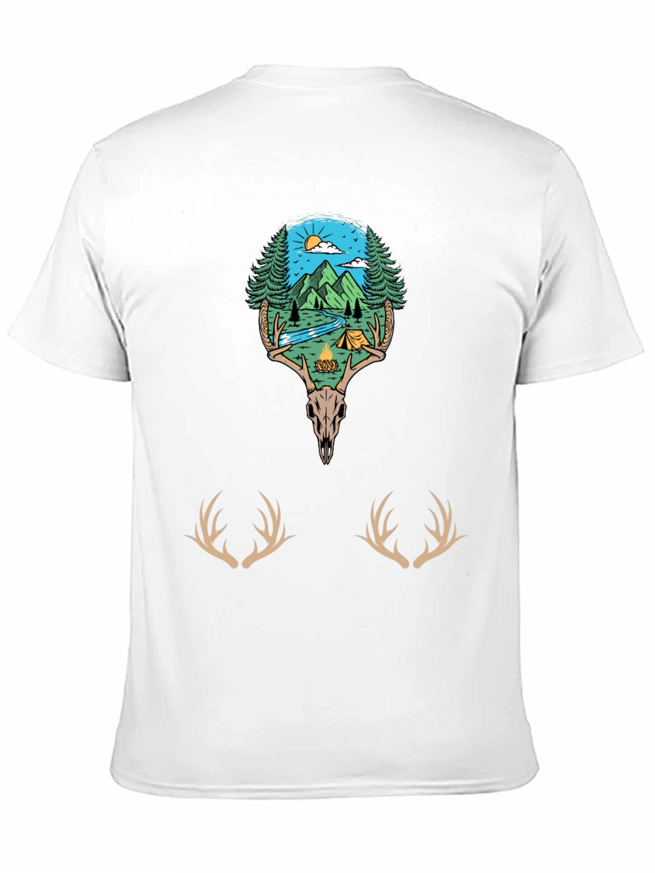 Camping Scene Deer Skull Graphic Tee