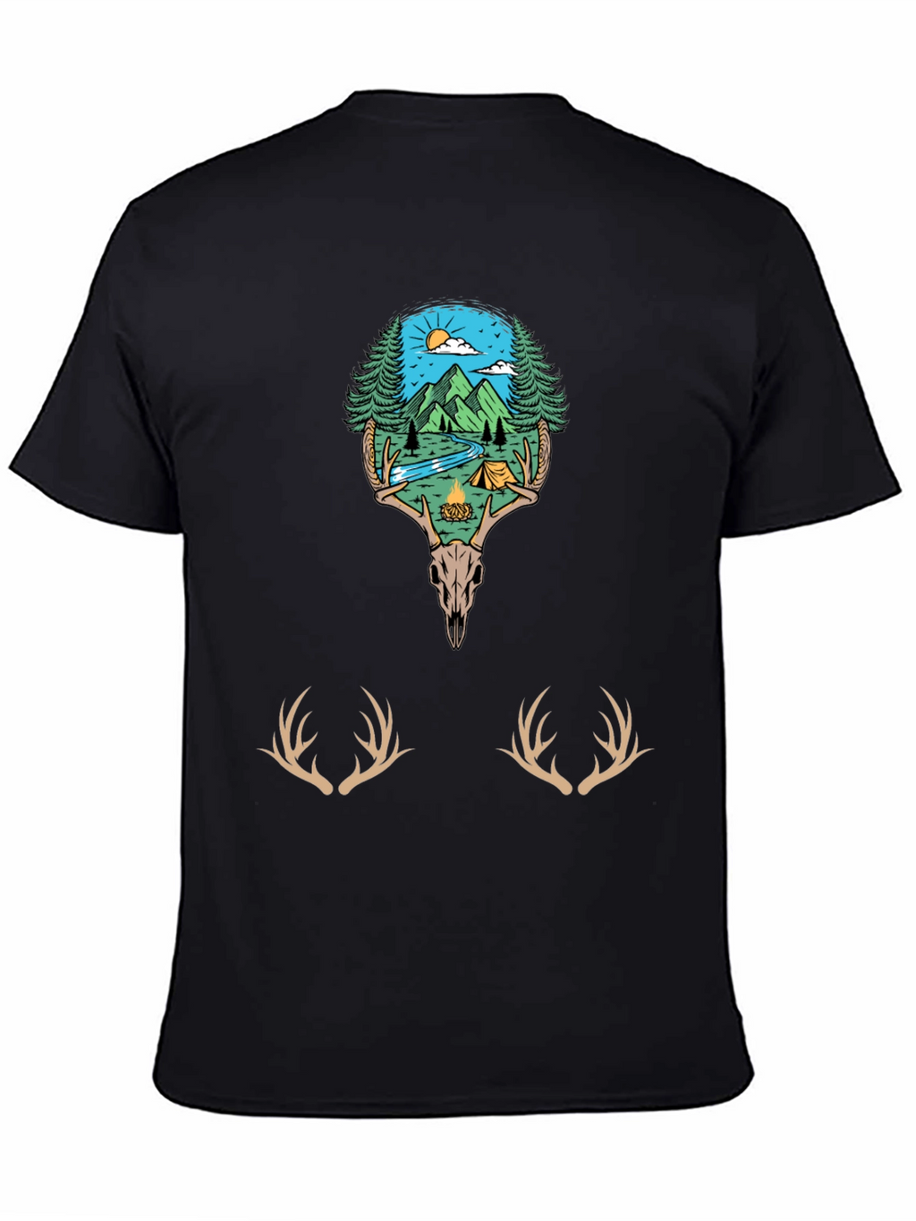 Camping Scene Deer Skull Graphic Tee
