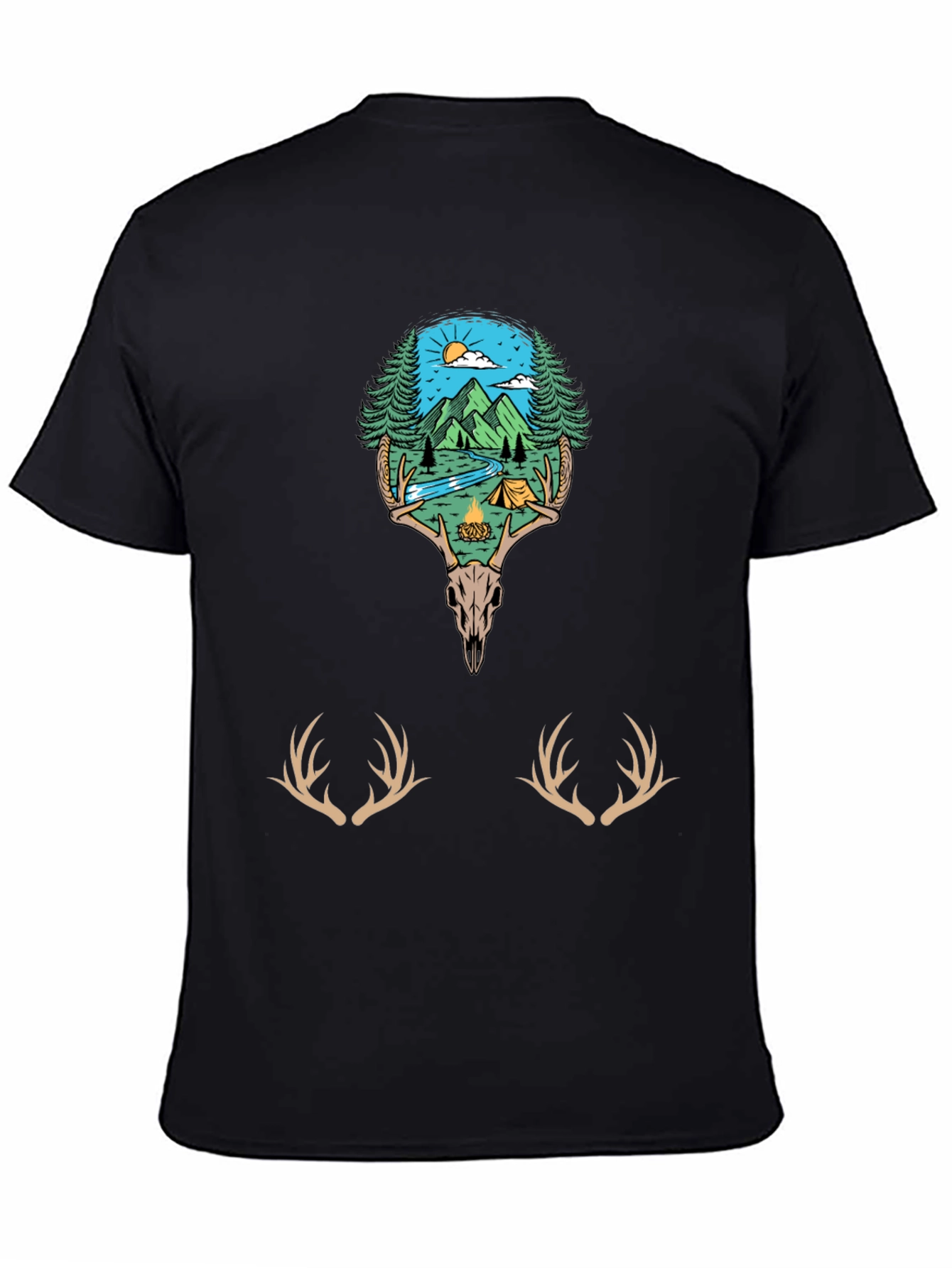 Camping Scene Deer Skull Graphic Tee