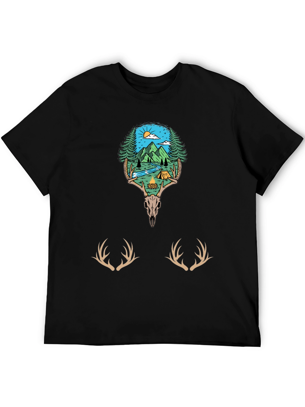 Camping Scene Deer Skull Graphic Tee