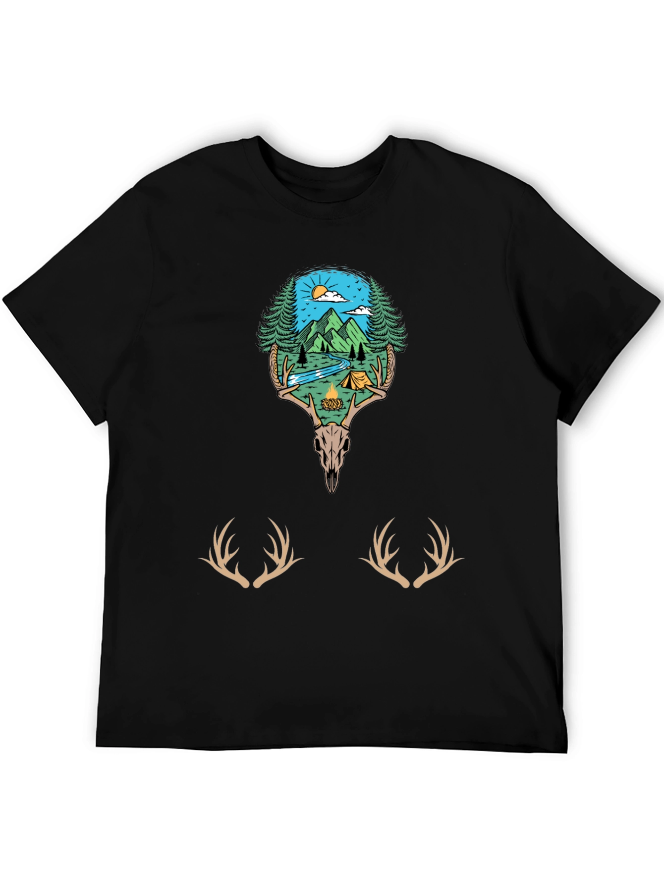 Camping Scene Deer Skull Graphic Tee