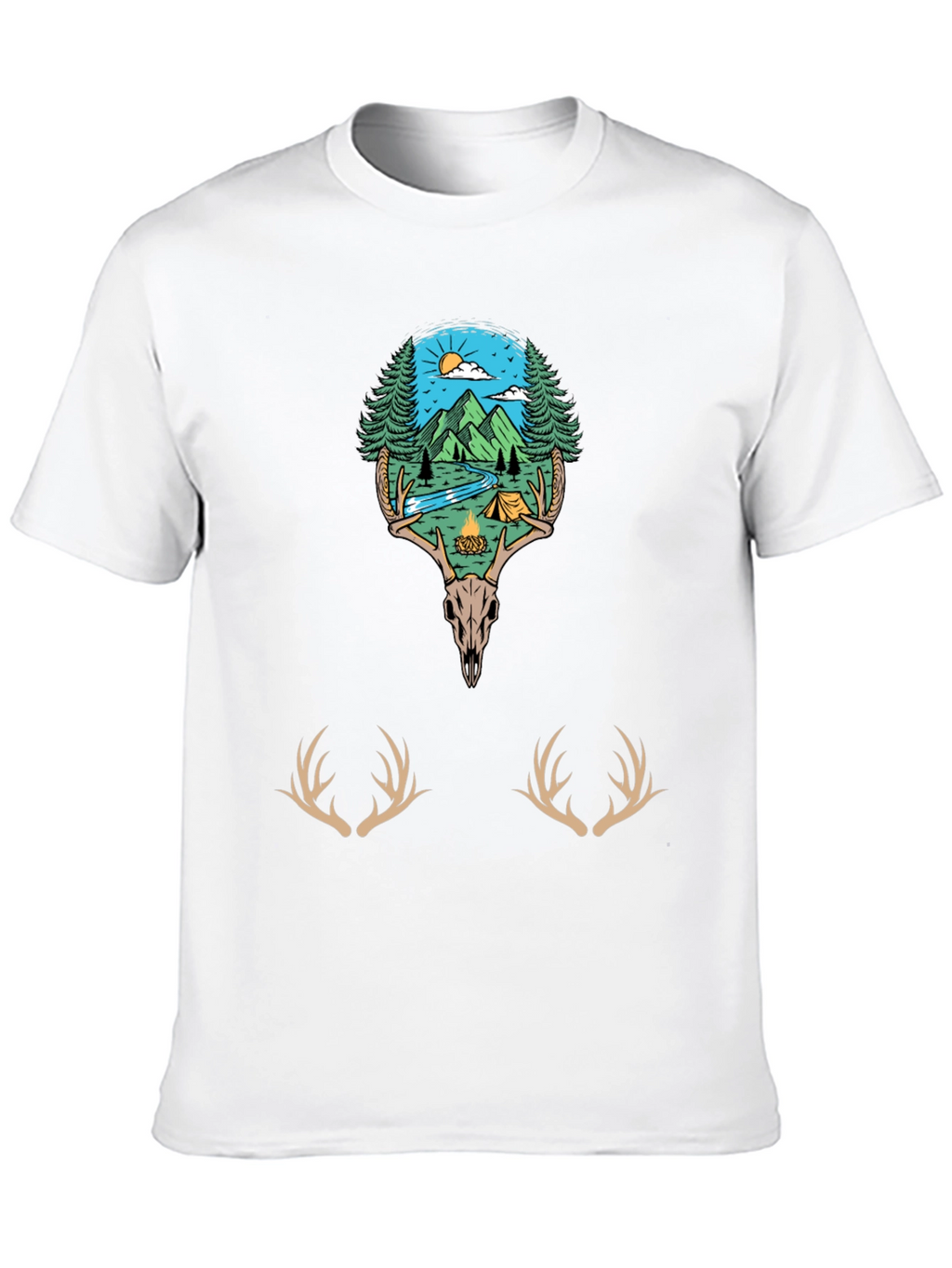 Camping Scene Deer Skull Graphic Tee