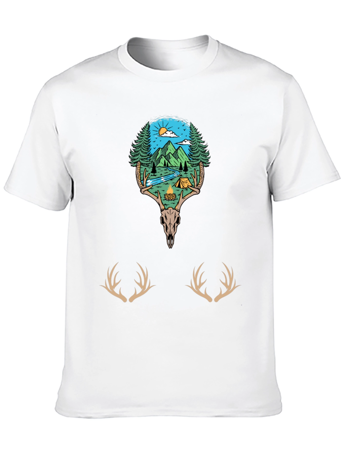 Camping Scene Deer Skull Graphic Tee