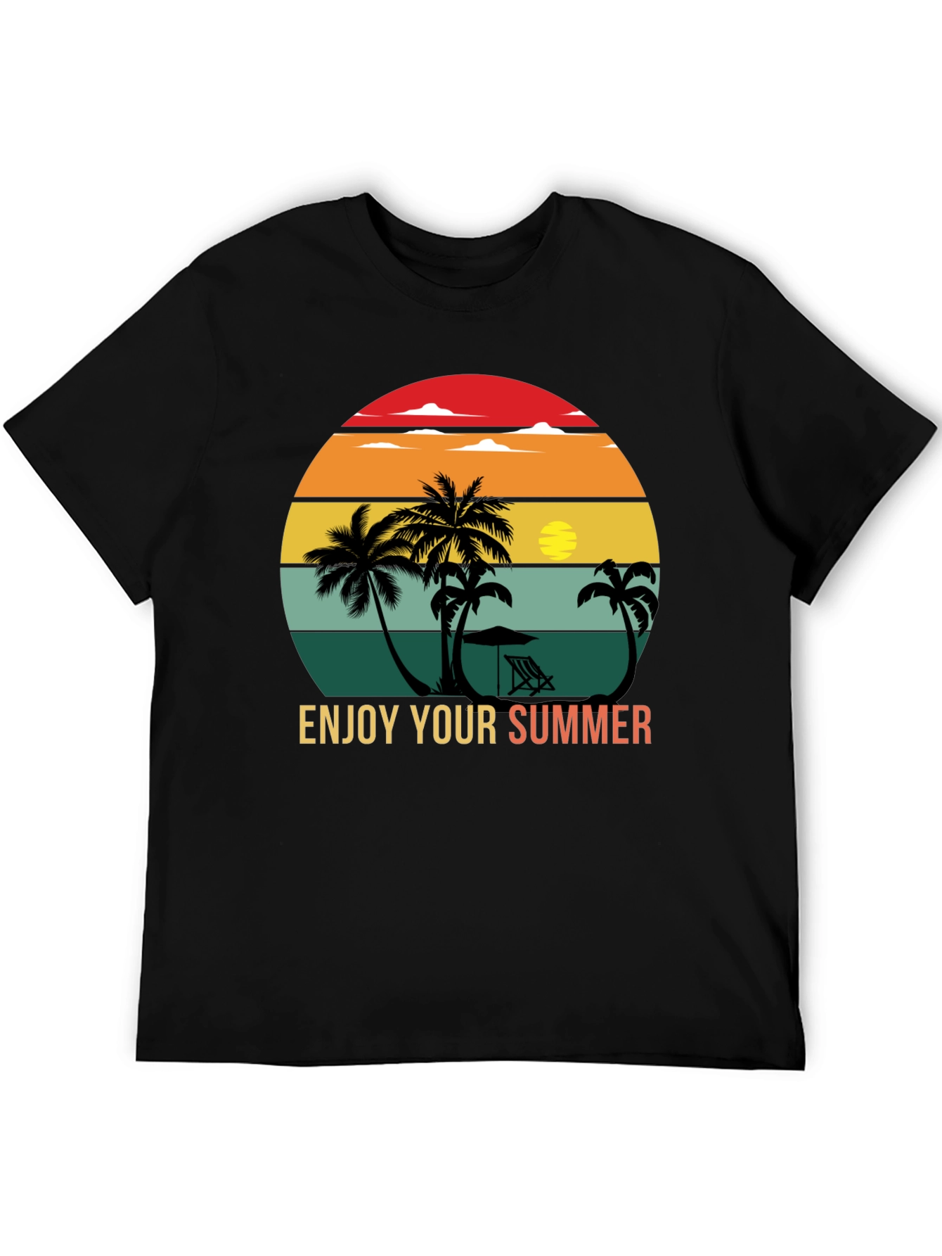 Retro Sunset Palm Tee - Enjoy Your Summer Graphic T-Shirt