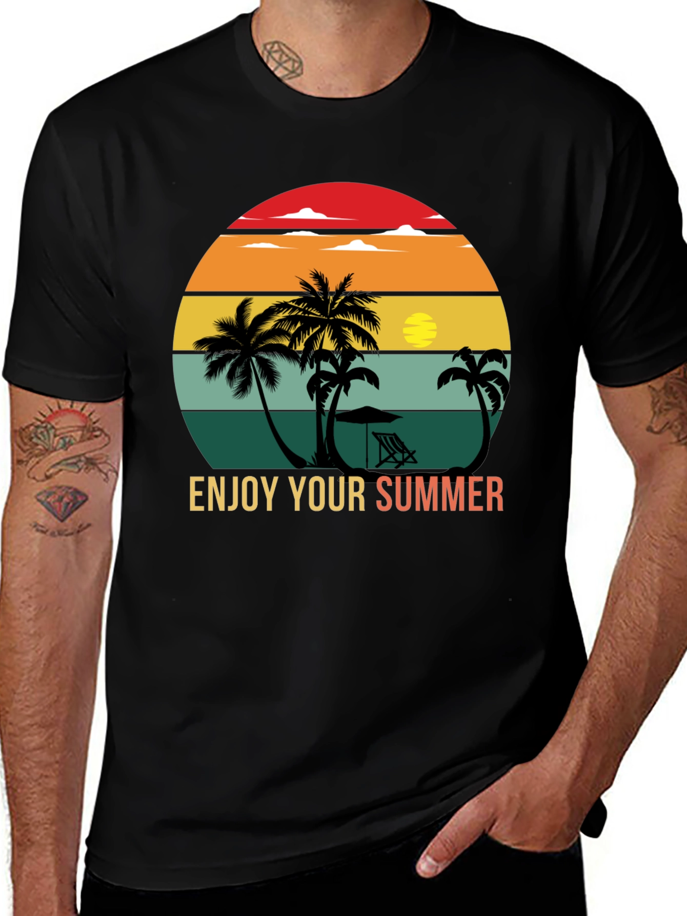 Retro Sunset Palm Tee - Enjoy Your Summer Graphic T-Shirt