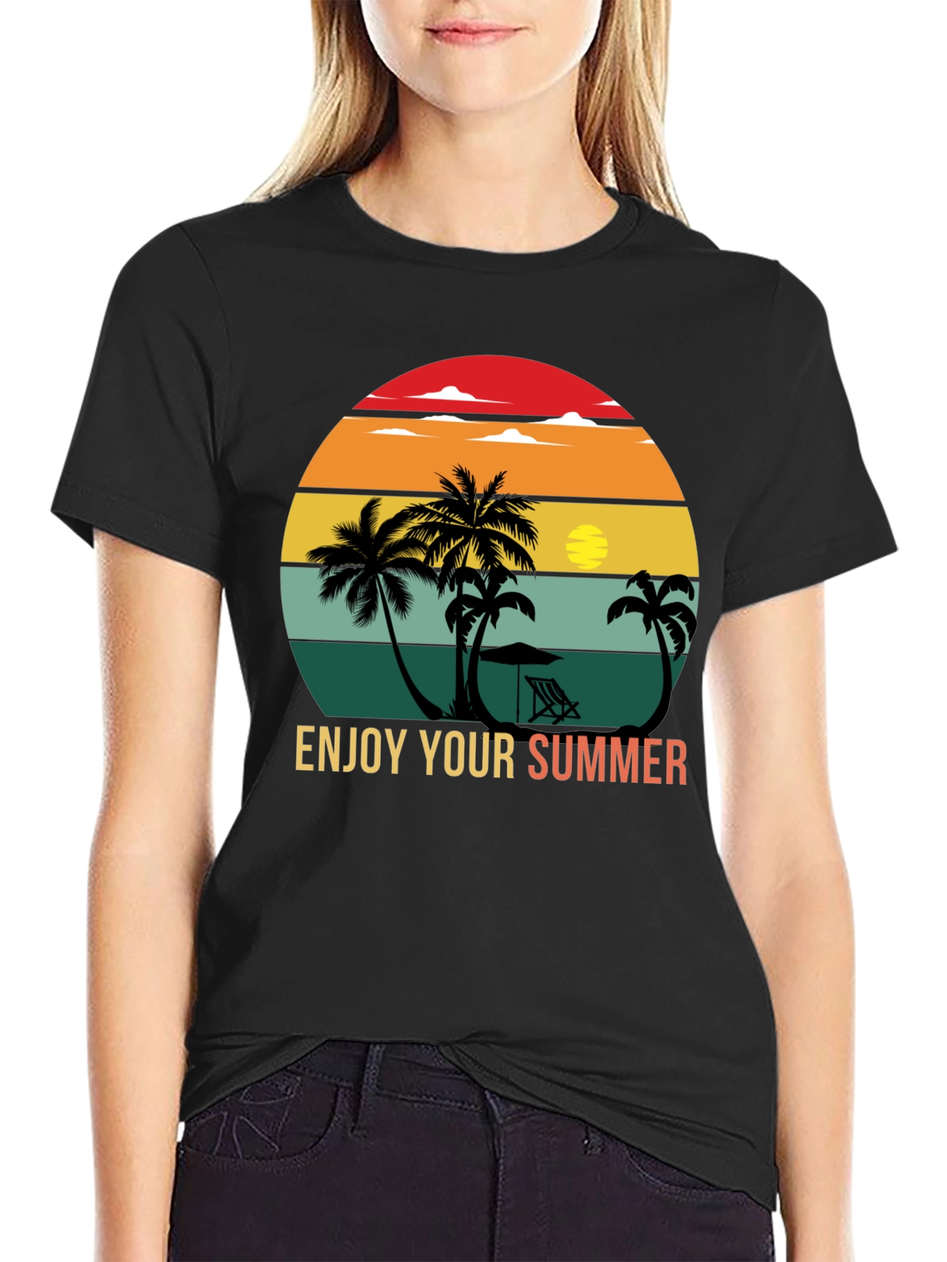 Retro Sunset Palm Tee - Enjoy Your Summer Graphic T-Shirt