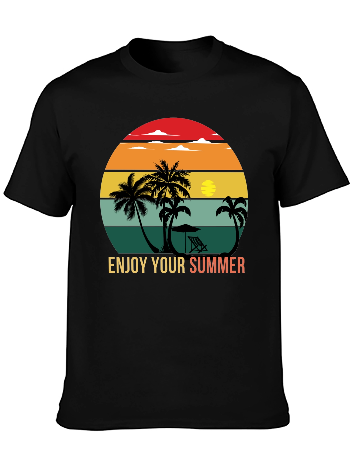 Retro Sunset Palm Tee - Enjoy Your Summer Graphic T-Shirt