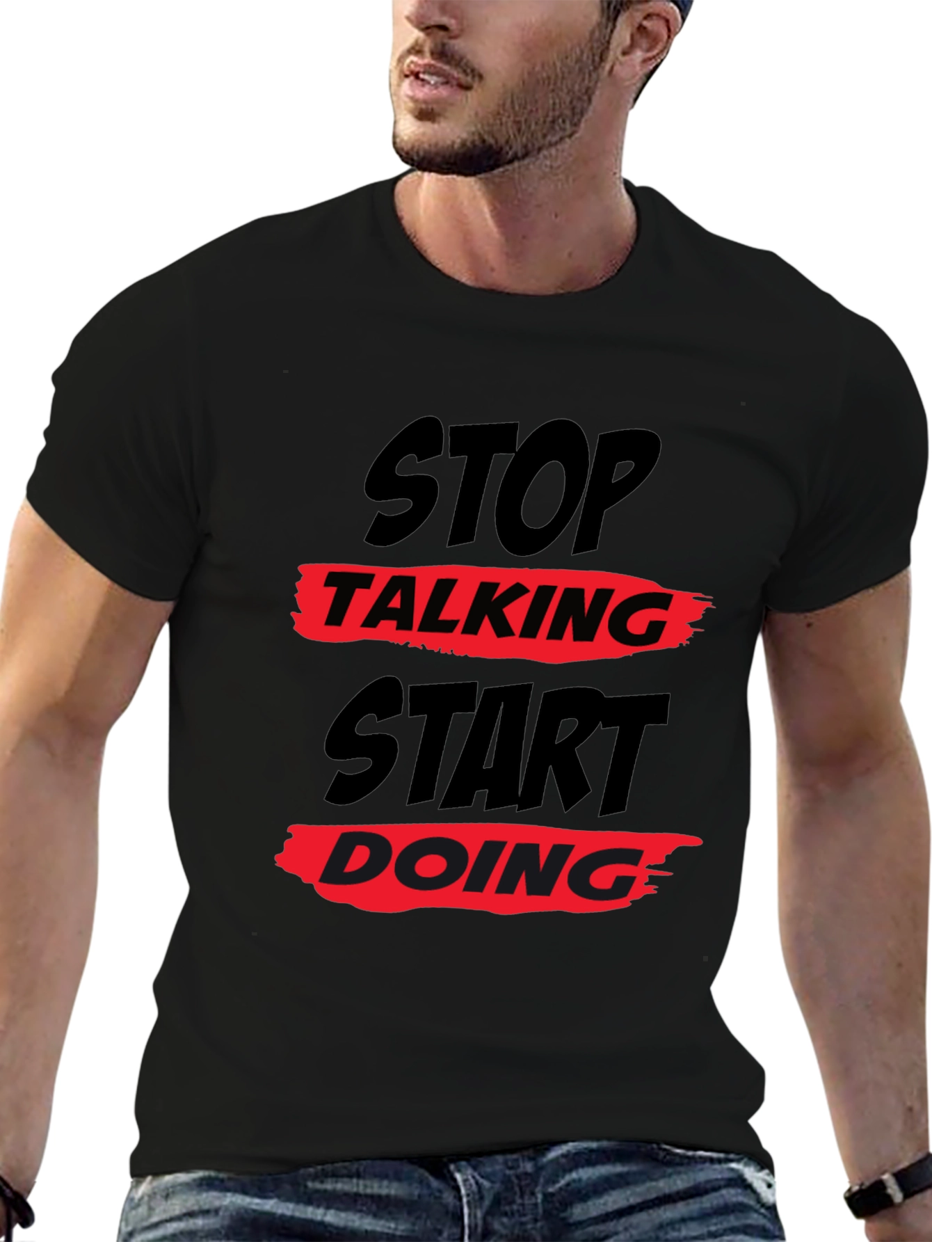 Stop Talking Start Doing Graphic Tee - Black