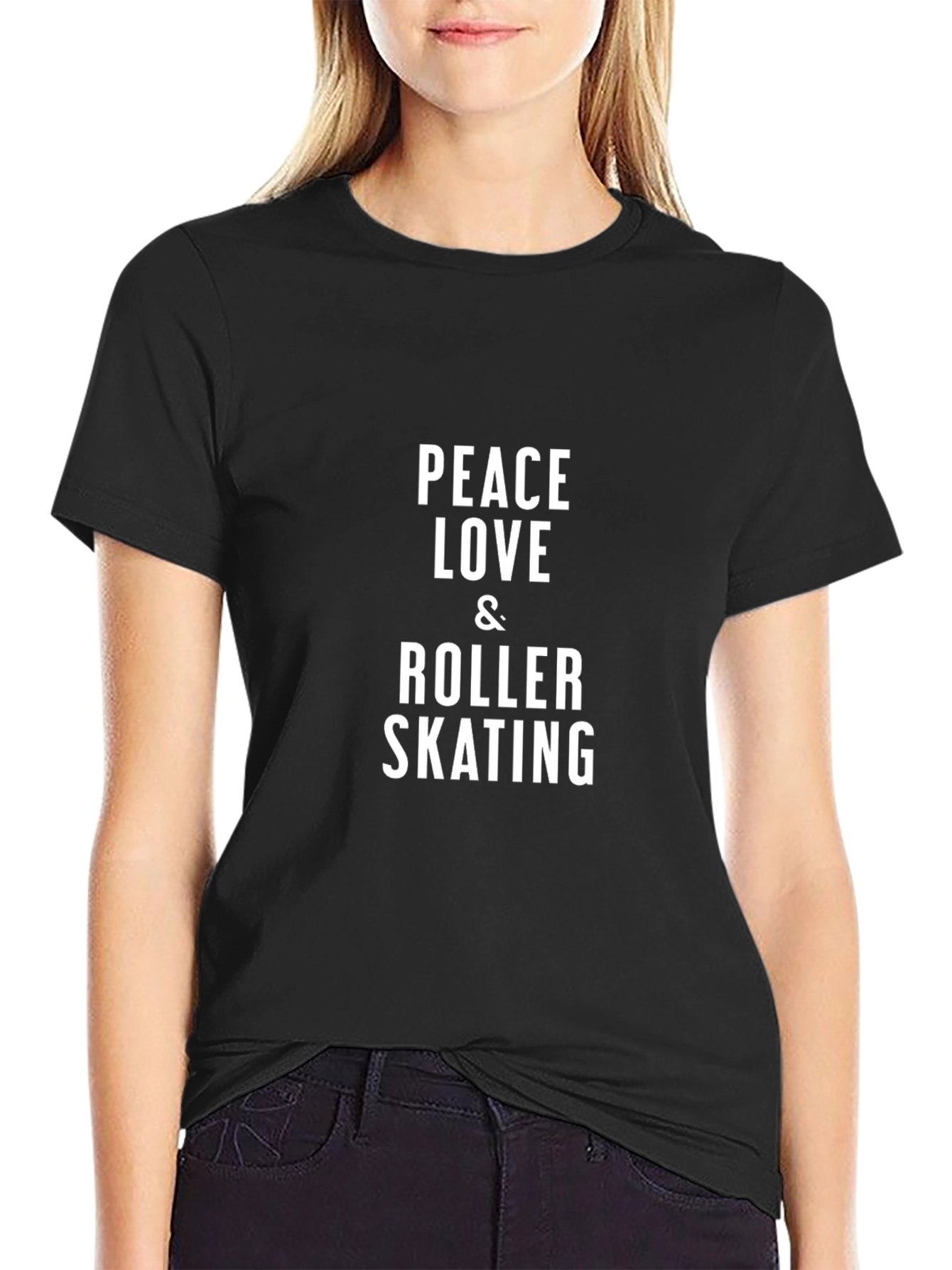 Peace Love & Roller Skating Black T-Shirt