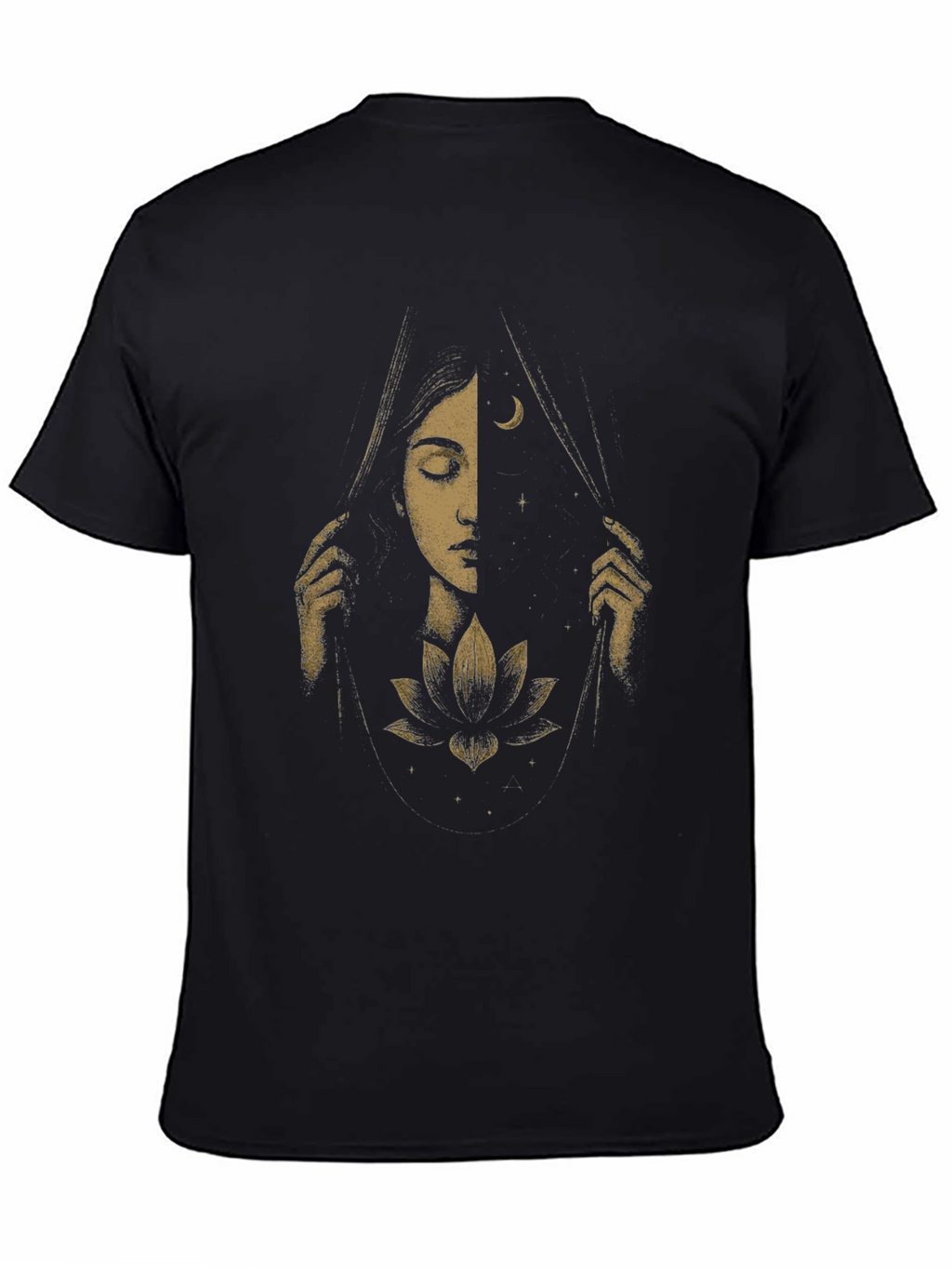 Celestial Lotus Graphic Tee - Black Cotton T-Shirt