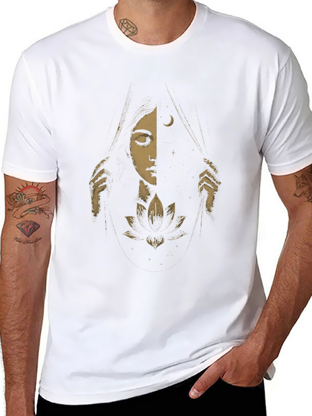 Celestial Lotus Graphic Tee - Black Cotton T-Shirt