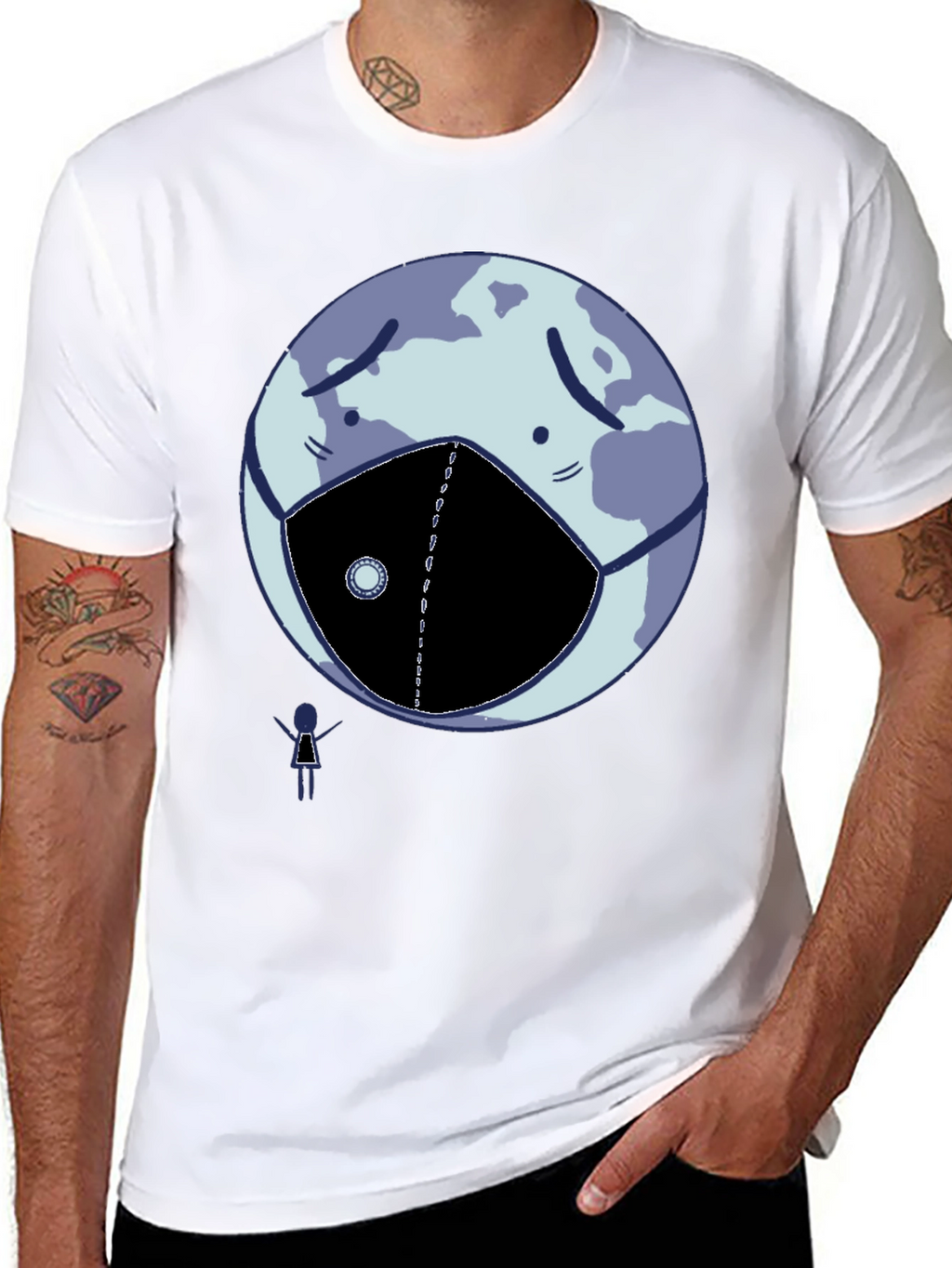 Earth Wearing Mask Graphic Tee - Black Cotton